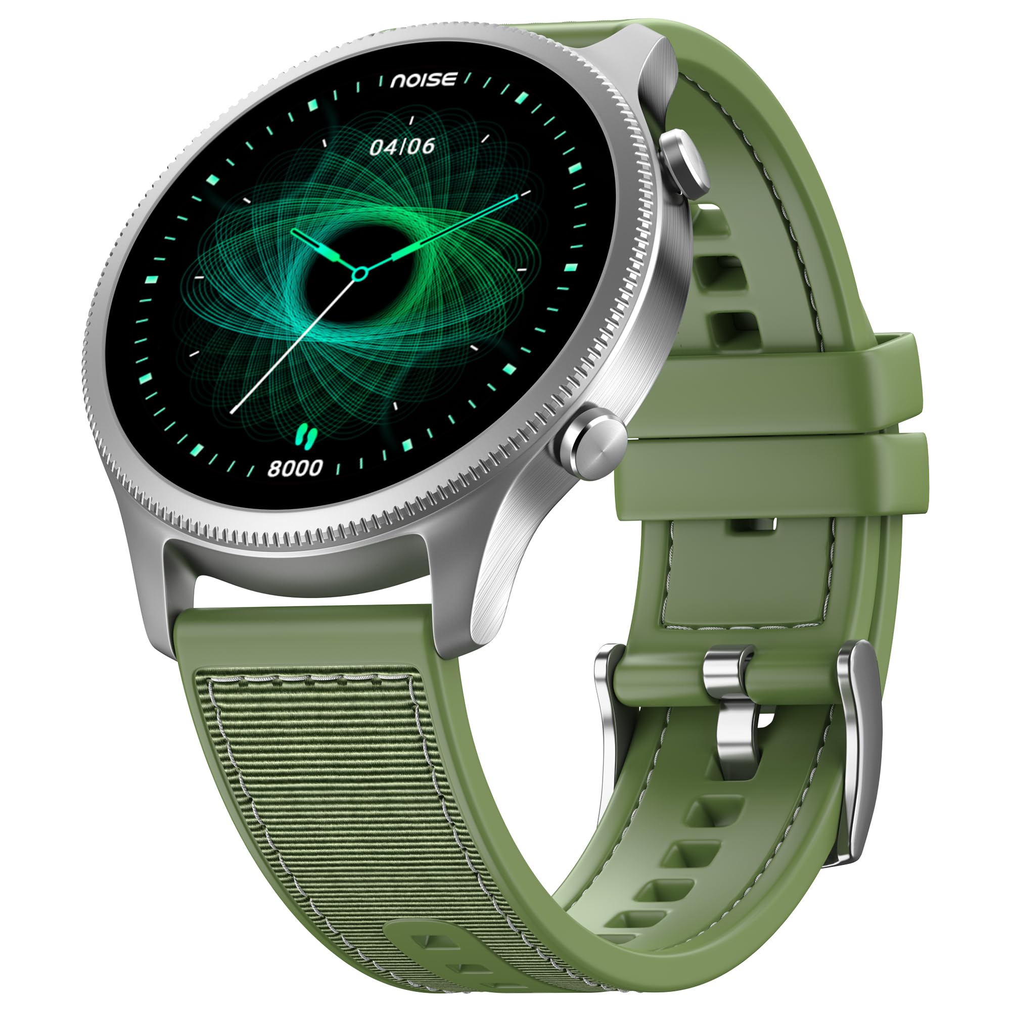 noisefit halo 1.43" amoled display, bluetooth calling round dial smart watch, premium metallic build, always on display, smart gesture control, 100 sports modes (jade alloy)
