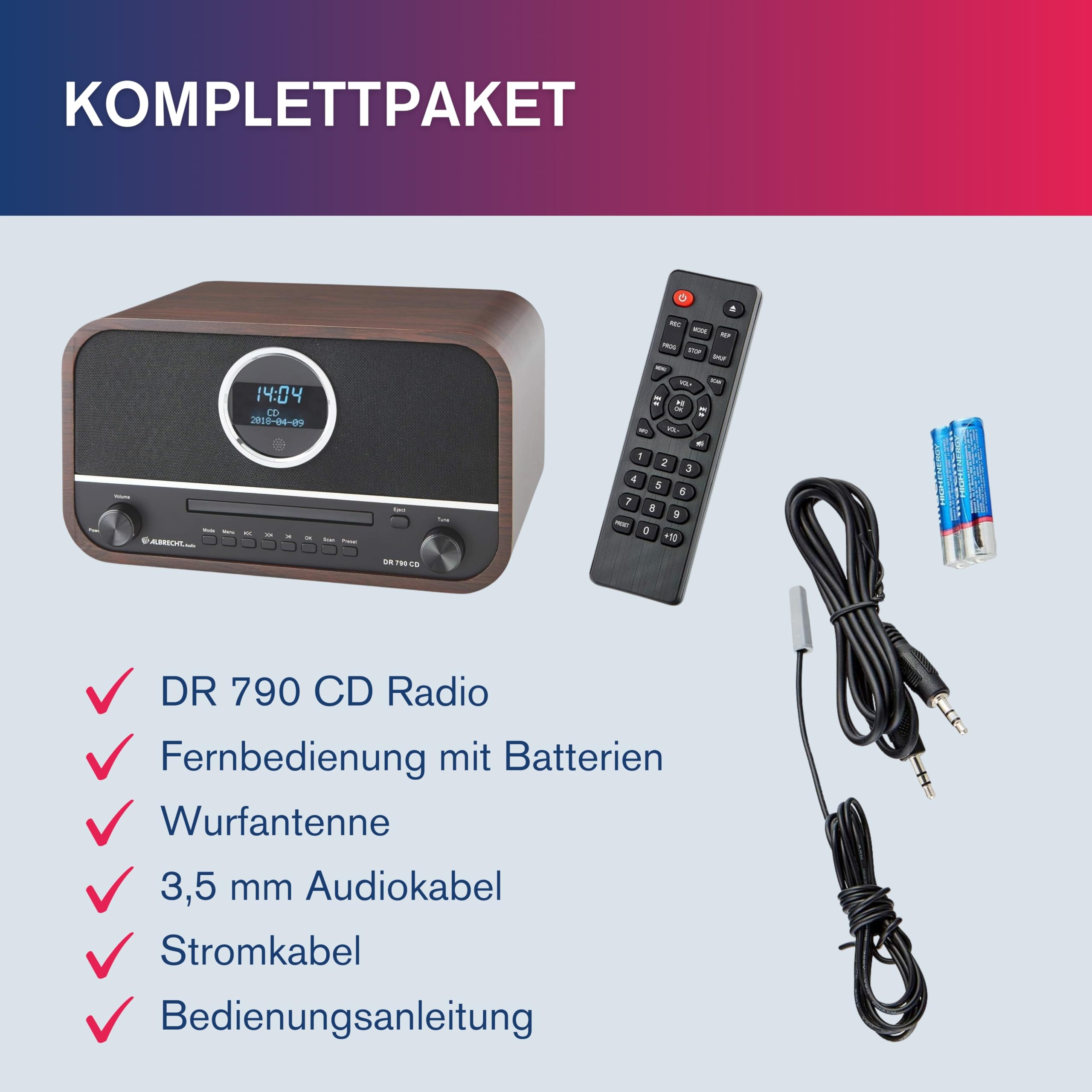 Albrecht DR 790 CD Digital-Radio DAB+ & UKW, multifunktional, CD-Player, Fernbedienung, Streaming & USB, Küchen-Radio, Holzgehäuse dunkelbraun