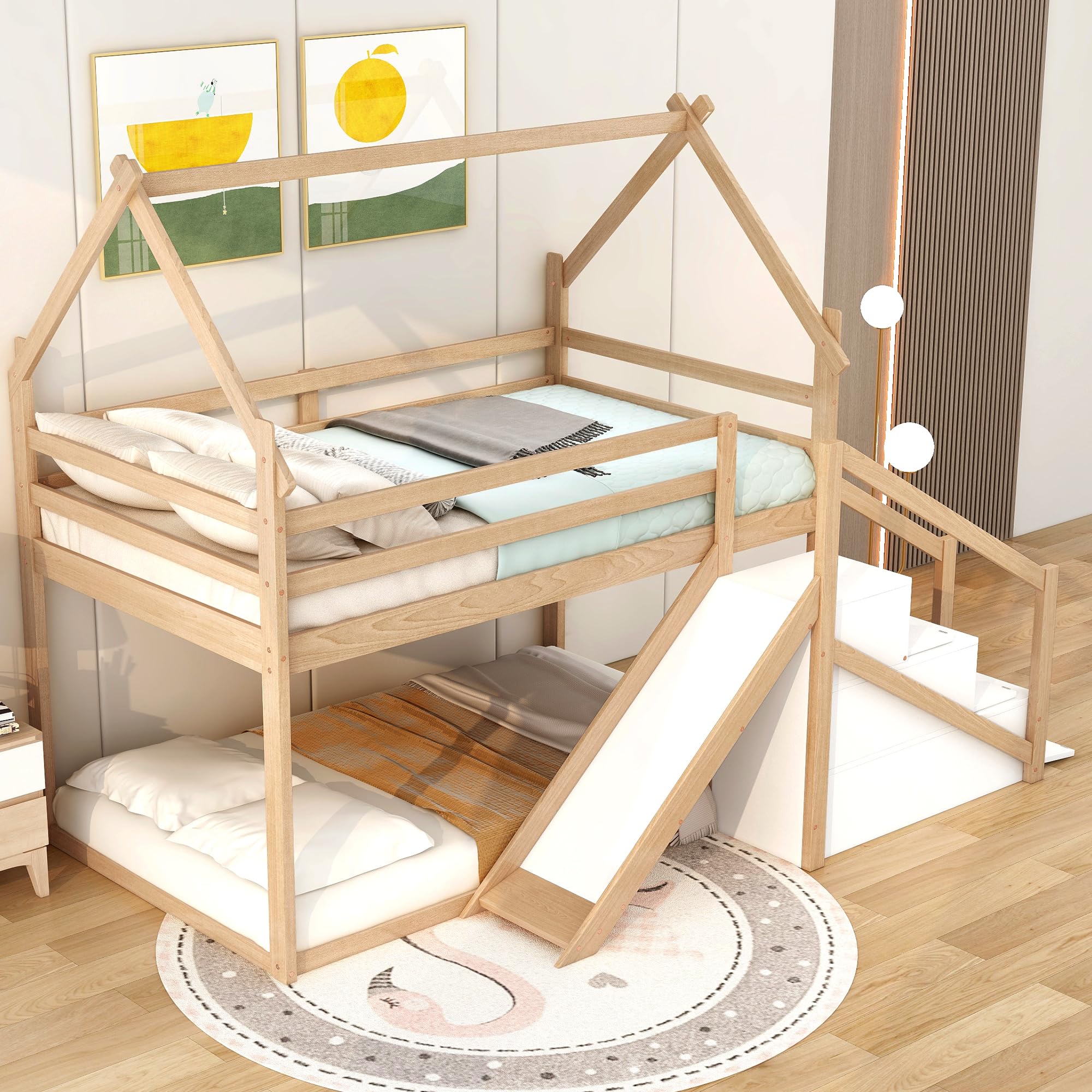 Harper & Bright Twin Bunk Bed with Slide & Stairs