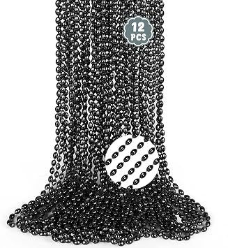 12PCS Oval Mardi Gras Beads, Black Beaded Necklaces Stuff Accessories, 32" Halloween Bead Necklace Costume, Festival Parade Throw for Halloween Wedding Party Events Supplies Accessories Decorations