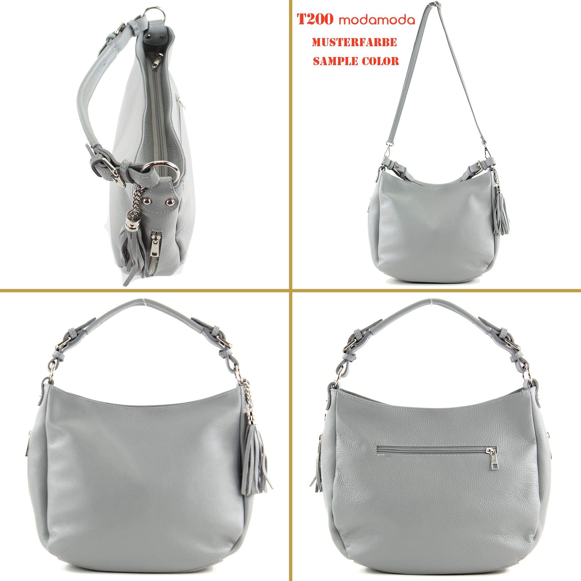 modamoda de T200 Damen Leder Schultertasche Henkeltasche, handmade in Italy