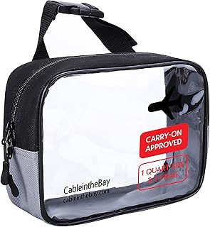 TSA Approved Clear Travel Toiletry Bag-Quart Sized with Zipper-Airport Airline Compliant Bag/Bottles-Men's/Women's 3-1-1 Kit+Travel (Hanging Bag))