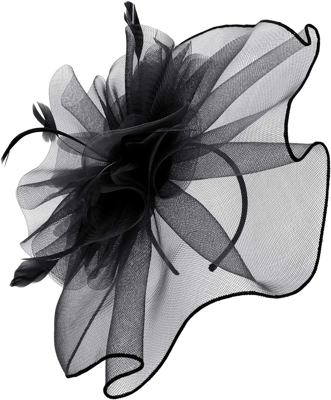 haozaikeji Women Veil Fascinators Wedding Tea Party Headpiece Organza Fascinators Hat Flower Feather Hair Clip with Headband - Image 2