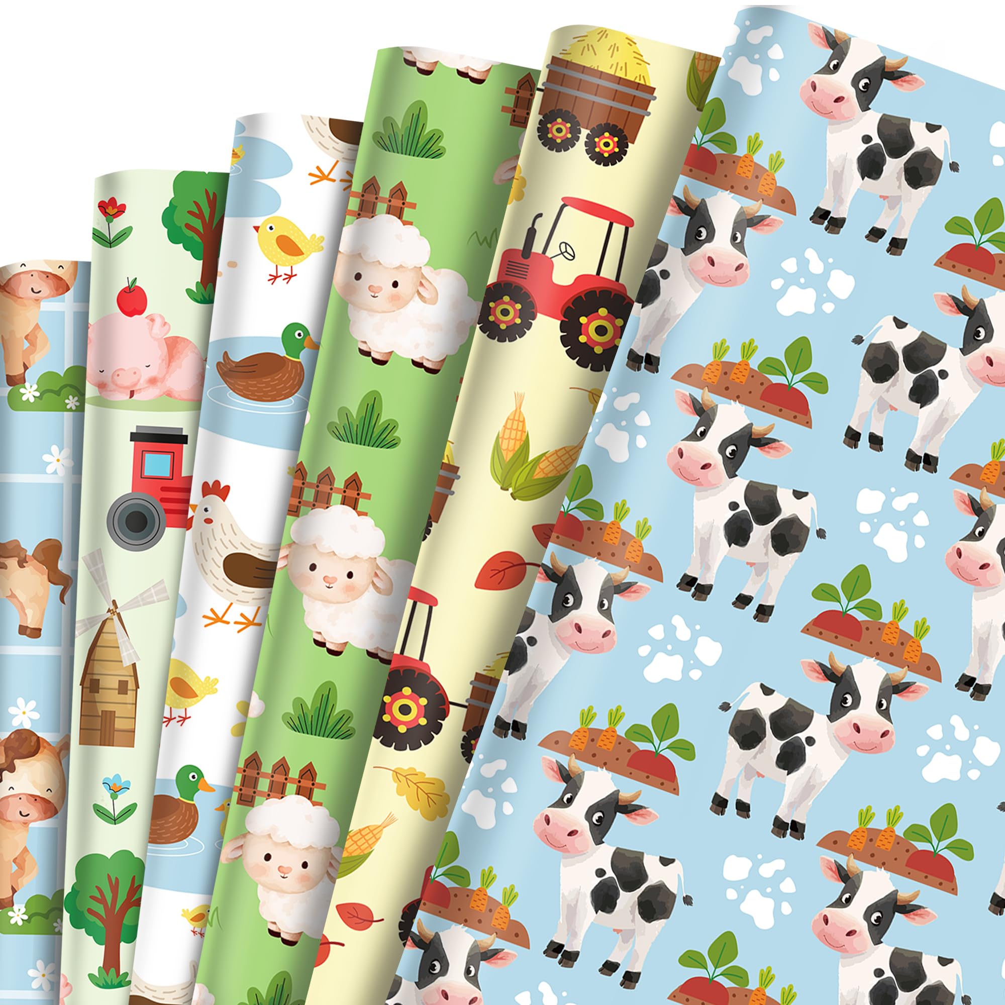 Farm Animal Pattern Wrapping Paper Set, 12 Sheets Farm Animal Wrapping Paper Plaid Yellow Farm Animal Gift Wrap Birthday Party Decoration Farm Animal