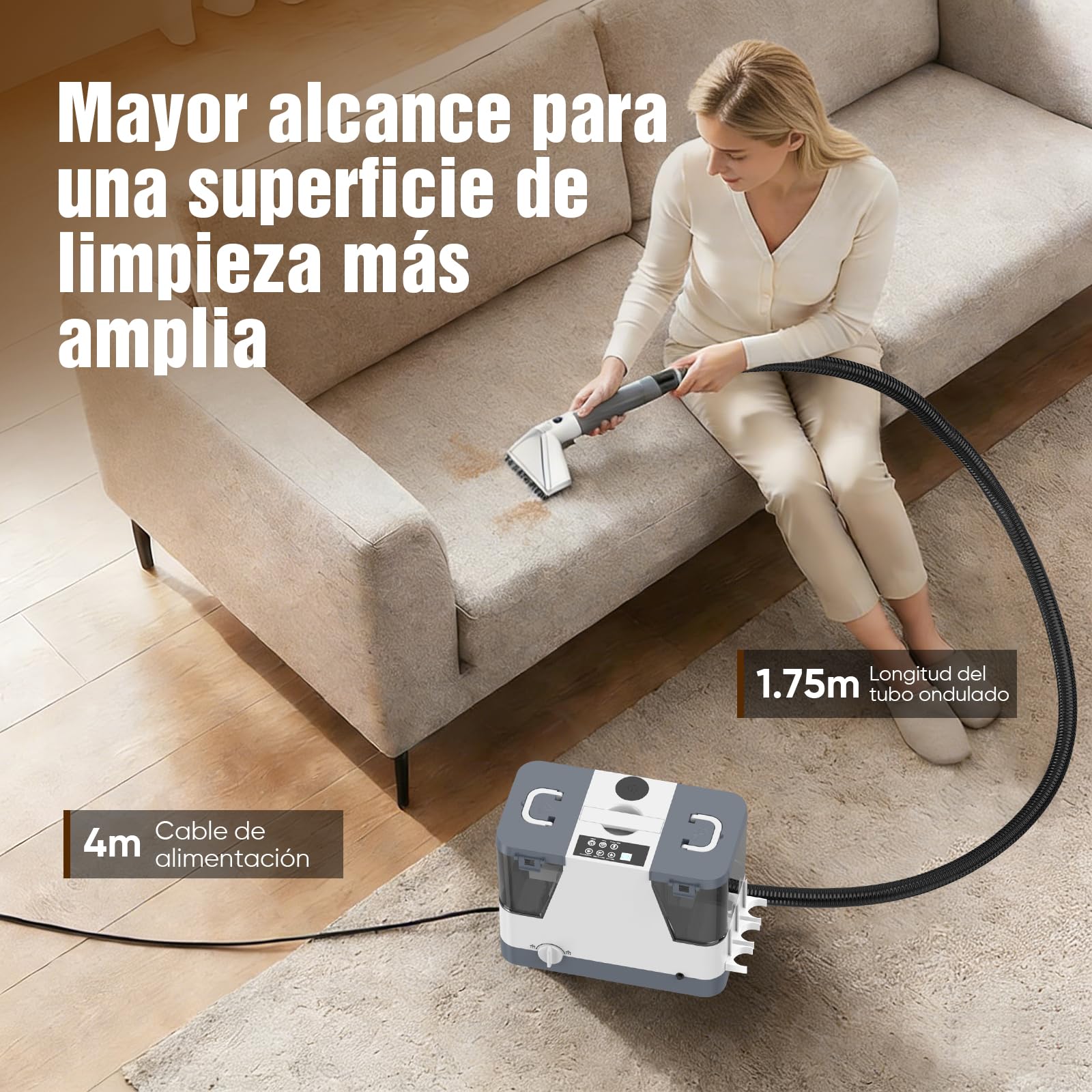 Aspiradora de Agua Tapicería - 2500W 20kPa Limpiador de Tapiceríascon Vapor Caliente,alfombras, moquetas para aspiradora y desmontador para colchón compacto y portátil