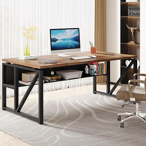 Miniatura 100 de Tribesigns Escritorio simple para computadora de 55 pulgadas, mesa de escritorio de oficina en casa para estación de trabajo, nogal oscuro + patas