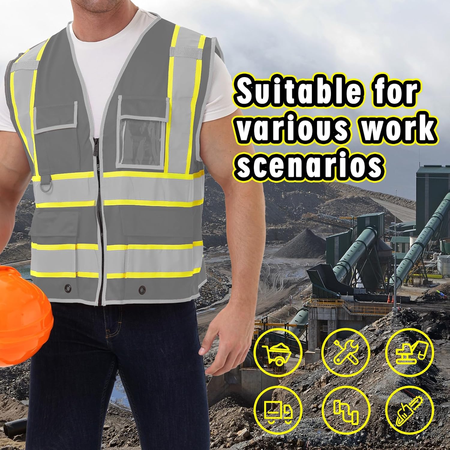 SRsafety High Visibility 9 pockets Reflective Safety Vest,Hi Vis Reflective Construction Work Vest for Men Women ANSI/ISEA - Image 5