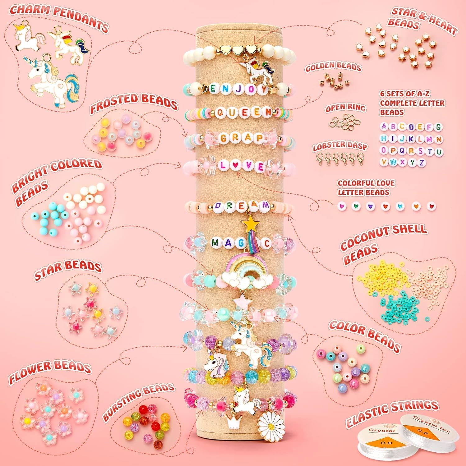 Style Keepers Unicorn Bracelet Making Kit for Girls | DIY Jewellery Craft Set with Colourful Beads, Letter Beads, Cute Charms & Elastic String | Creative Art & Craft Gift for Kids | DIY Girls Jewellery Making Set