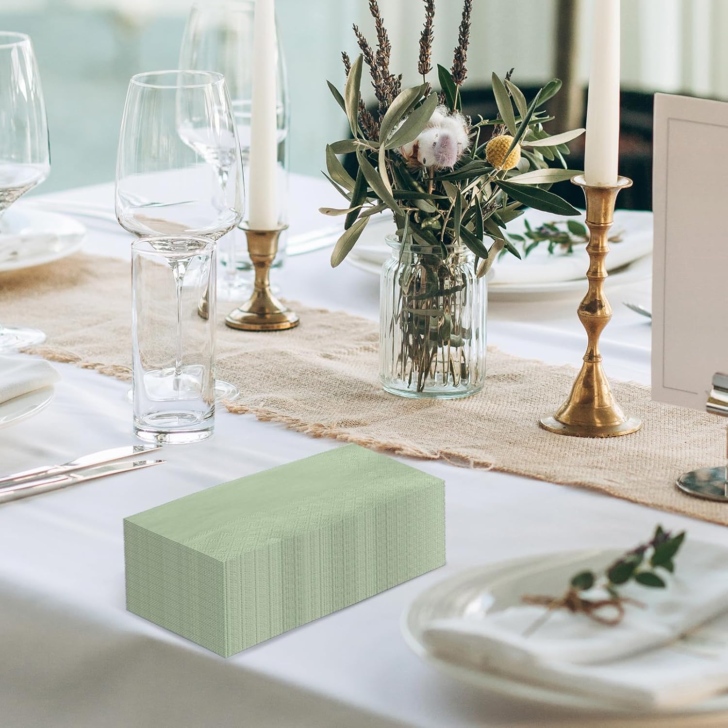 100 Pack Sage Green Paper Napkins Sage Green Guest Napkin Disposable 2 Ply Decorative Solid Color Hand Towels Dinner Napkins for Bridal Shower Baby Shower Wedding Birthday Dinner Party Supplies - Image 5