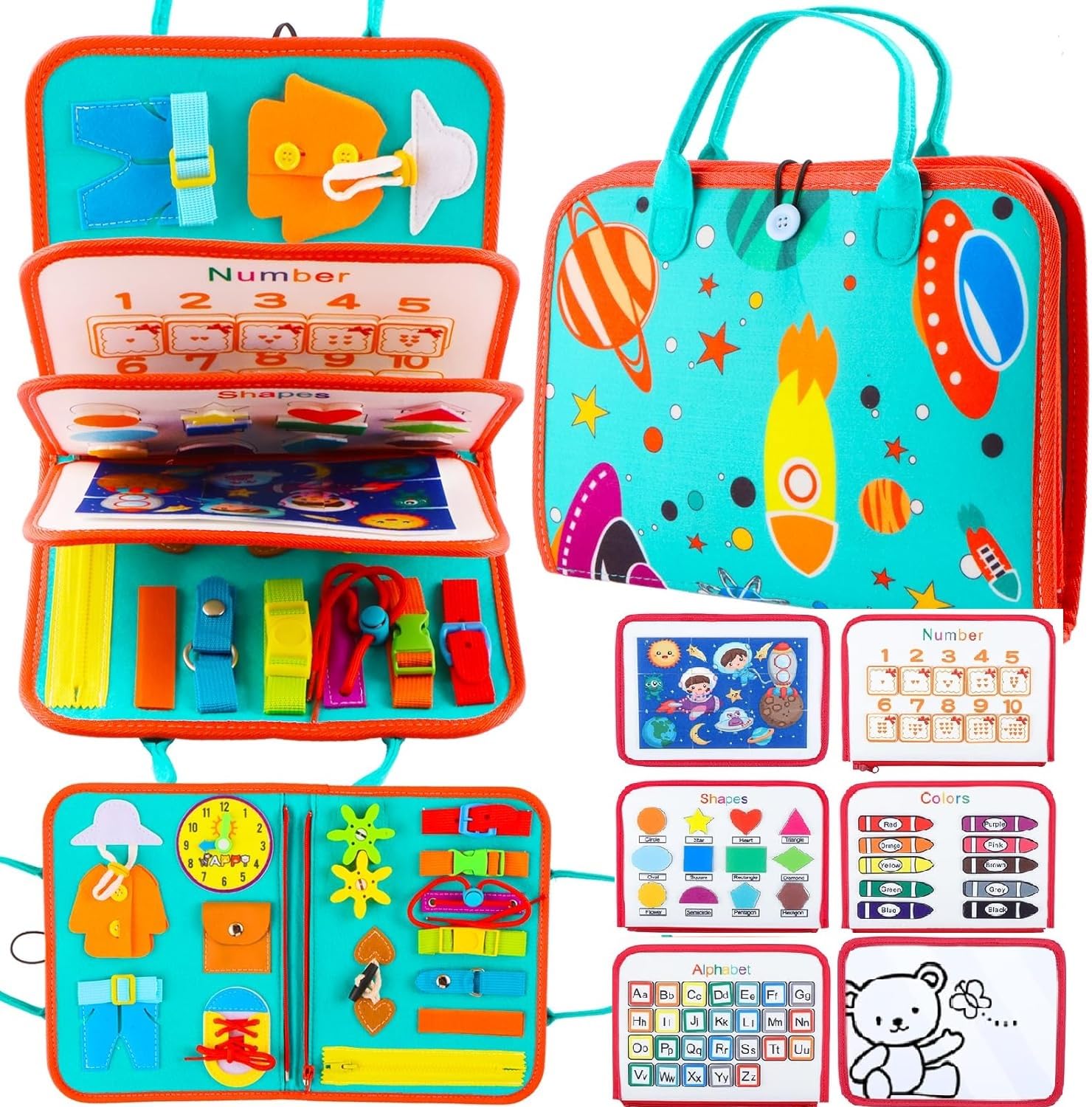 fuzhik Busy Board - Giochi Bambini 2 3 Anni - Giochi Montessori 1 Anno - Giochi Educativi 3 4 5 Anni - Pannello Sensoriale Montessori - Regalo (Verde)