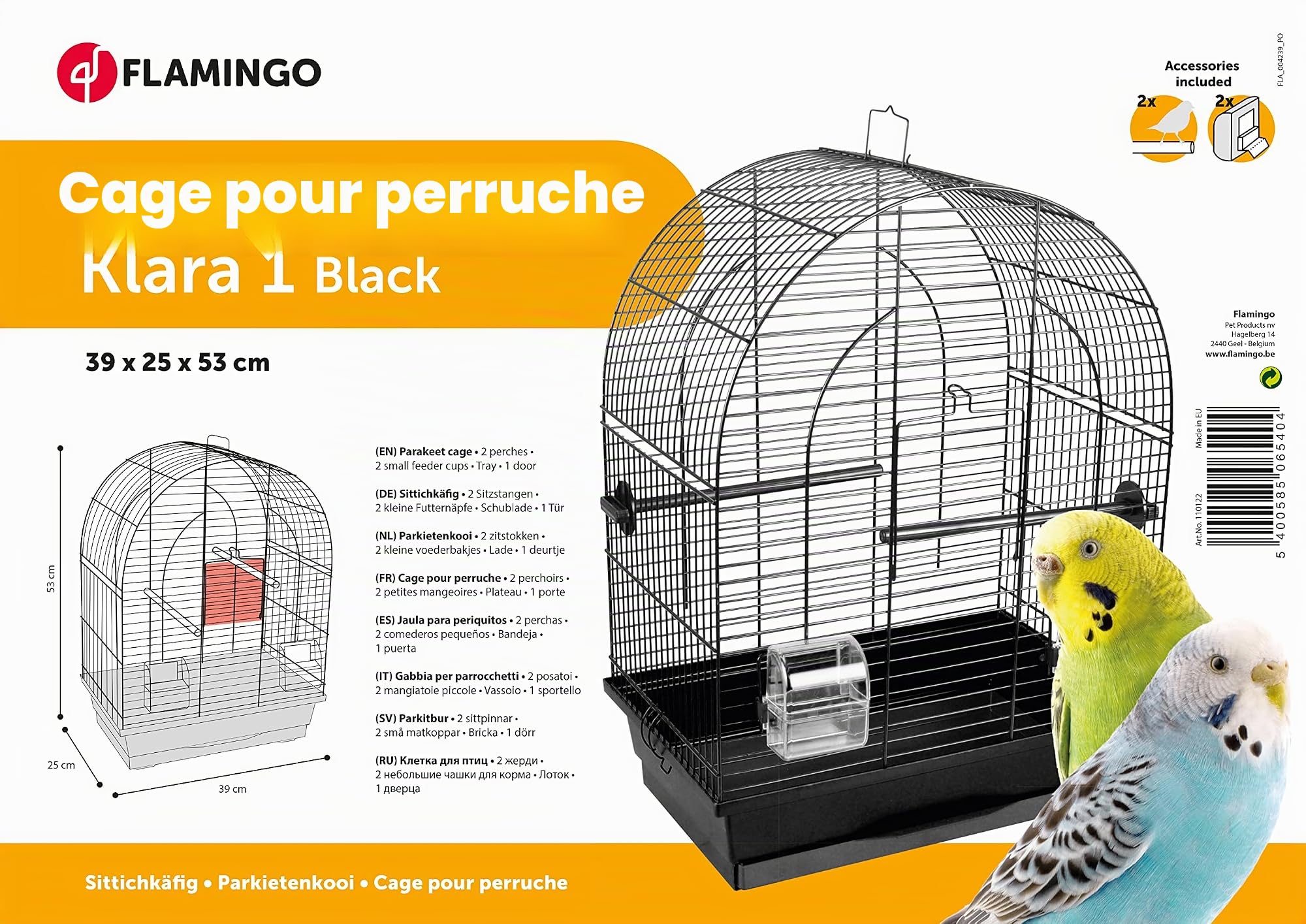 Flamingo Cage Perruche Klara 1 Noir 39x25x53CM