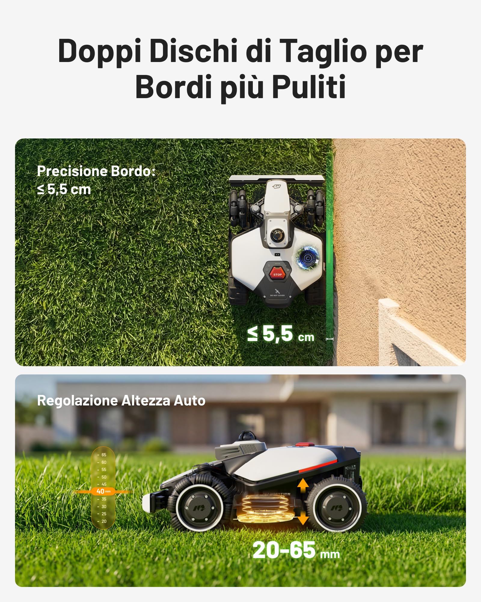 MAMMOTION LUBA mini 2 AWD 1500 Robot Tosaerba con Supporto per Autolavaggi, LiDAR 360° e Visione IA a Doppia Telecamera, 80% Pendenza, DropMow, Mammotion LiveMap