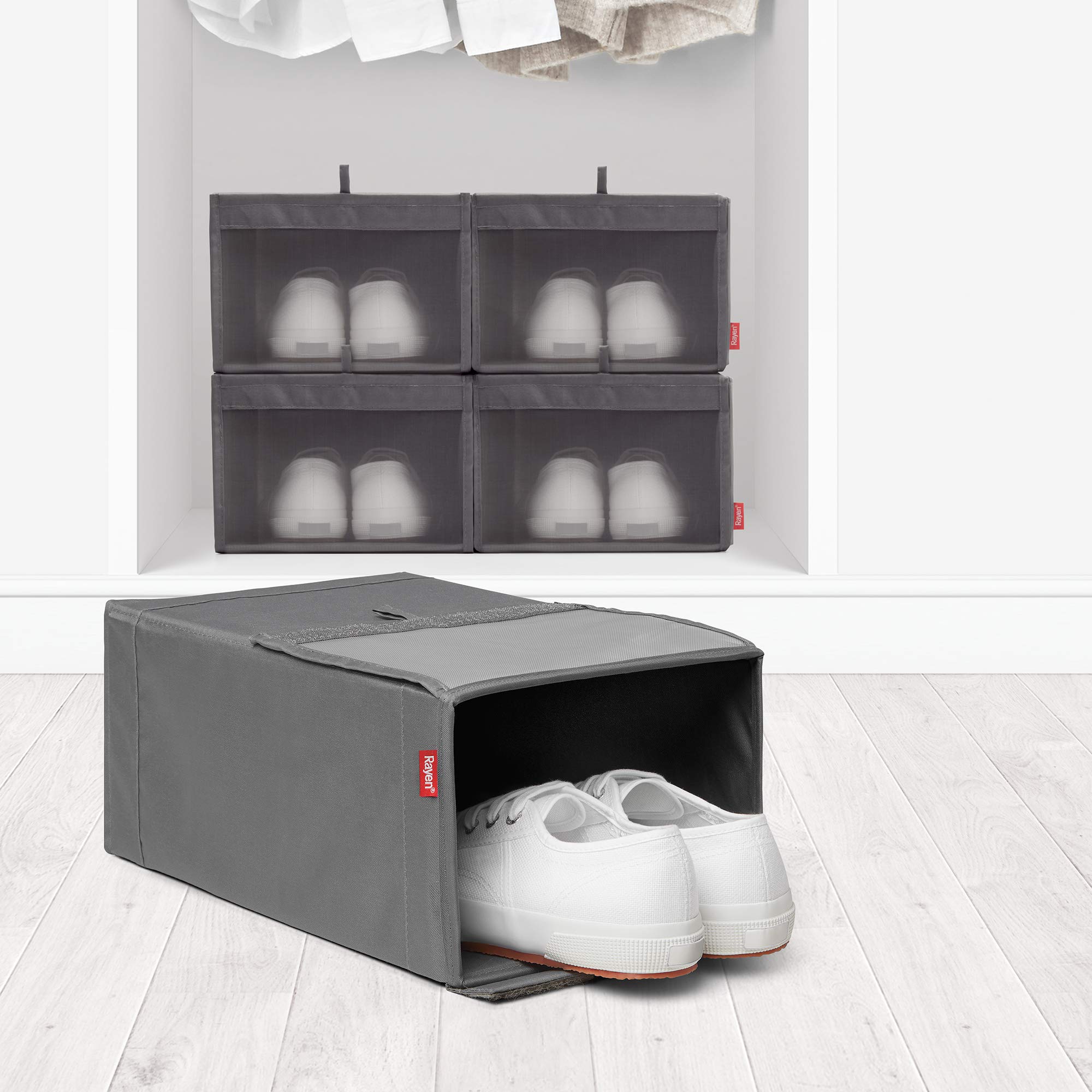 Rayen | pudełka na buty z możliwością układania w stos | 2 sztuki | zapięcie na rzepy | seria premium | wymiary: 23 x 34 x 16 cm