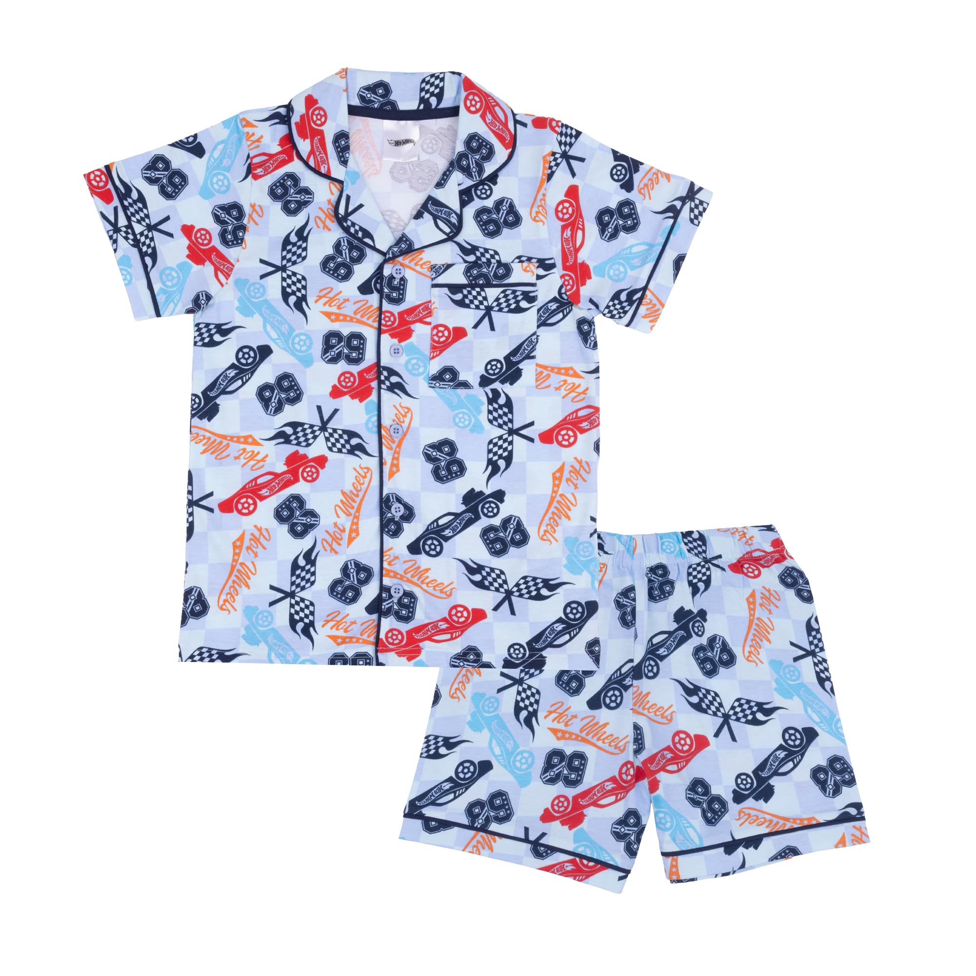 Hot Wheels, 100% algodón con Botones Pijama de Manga Corta, Blue, Azul