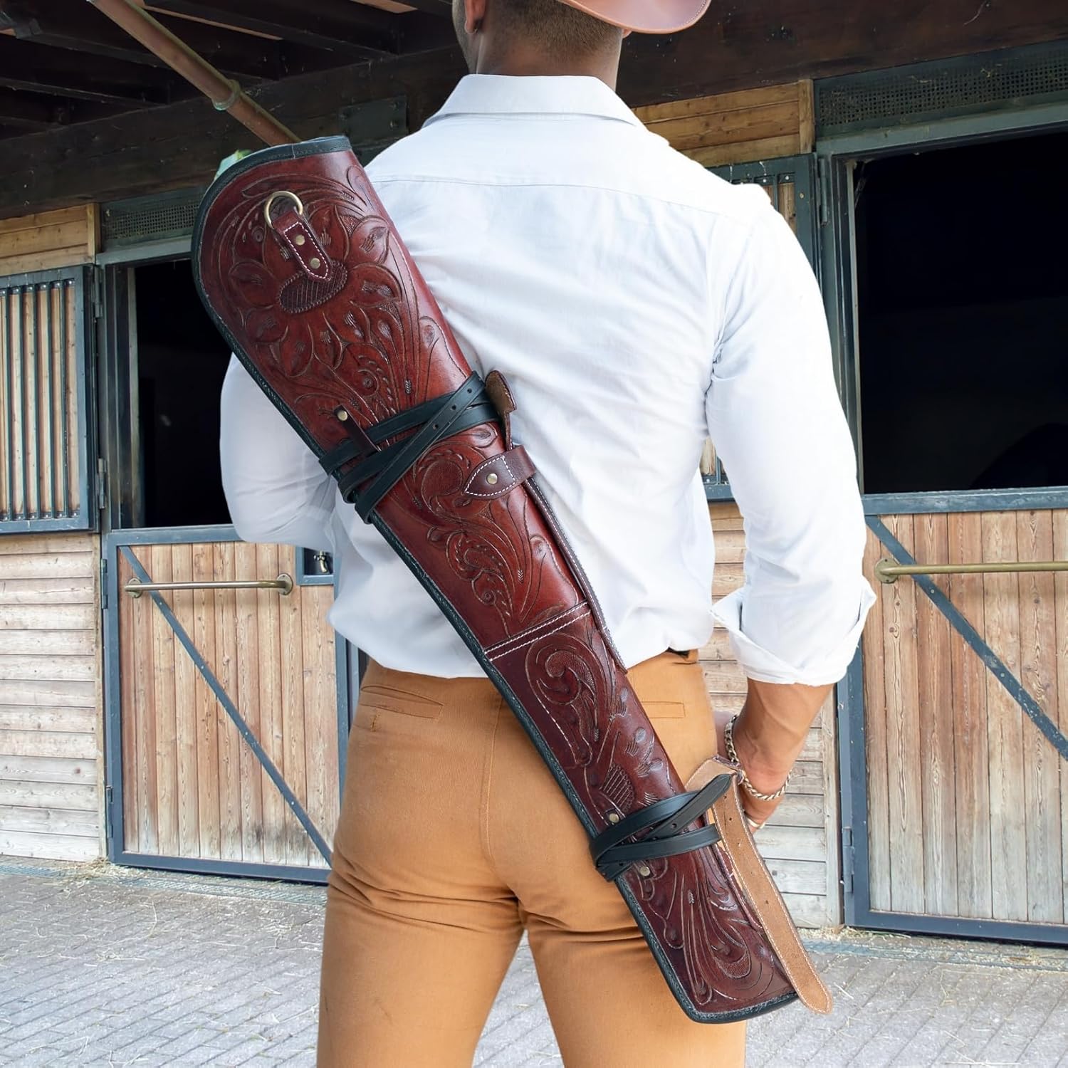 Hulara 33" Leather Rifle Scabbard Lever Action – Western Handmade Gun Case | Full Grain Leather Rifle Case | Fits Winchester, Marlin, Henry 16-24 Inch Barrel | Saddle & ATV Mount