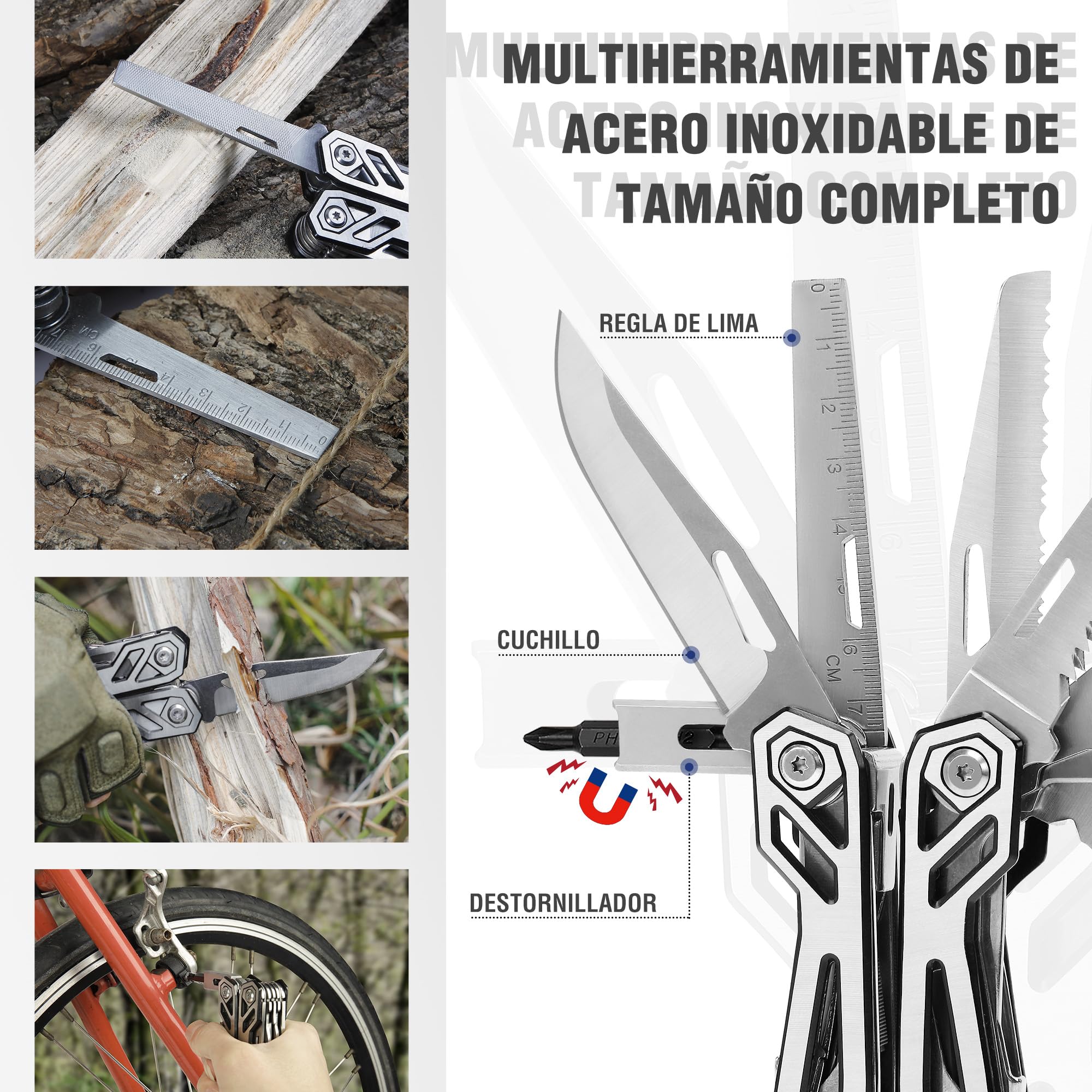 Mossy Oak Alicates Multiusos, Multiherramienta de Alicates 21 en 1, Navaja Multiusos, Herramienta Multiusos con Cuchillo, Destornillador para Camping, Reparación, Senderismo, Incluye Bolsa Portátil