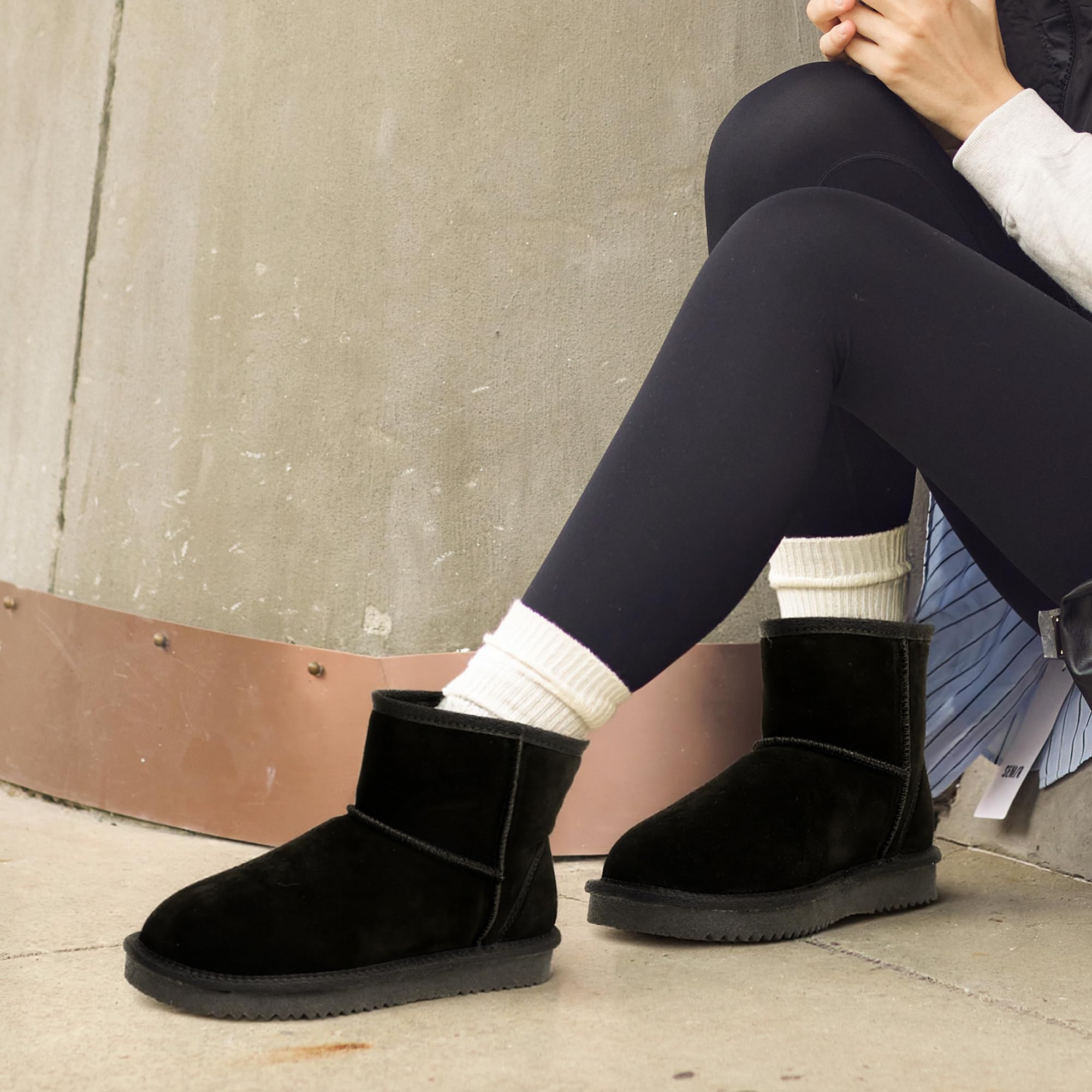 DREAM PAIRS Botas de nieve de invierno para mujer, de piel de ante auténtico, clásicas, cálidas, antideslizantes, cómodas, para exteriores e interiores, Negro -, 37 EU