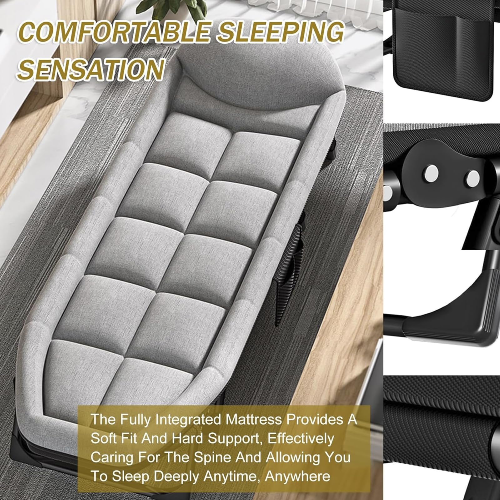 Lettino da Campeggio Pieghevole per Adulti con Materasso, Chaise Longue Portatile Regolabile in 6 Posizioni, Letto per Dormire Resistente per Esterni,Tende,Pesca,Picnic,Viaggi,Ospedale