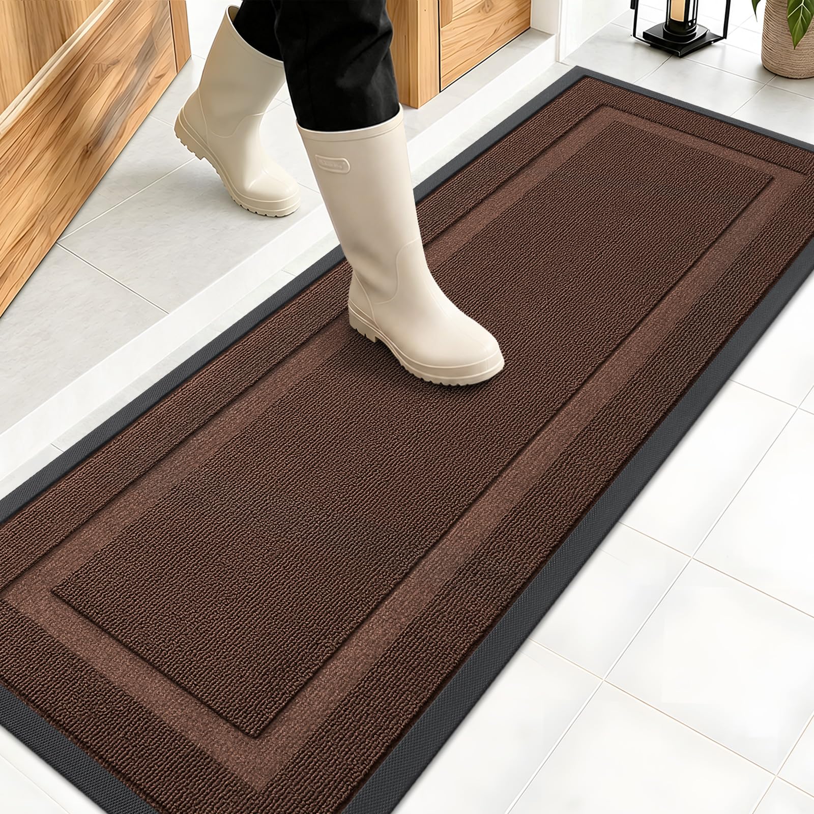OLANLY Front Door Mat Outside 47x17, All-Season Heavy-Duty Rubber Doormat | Chocolate Brown, Absorbent, Stain and Fade Resistant, Non-Slip Backing, Low-Profile Indoor Outdoor Floor Mat for Entryway