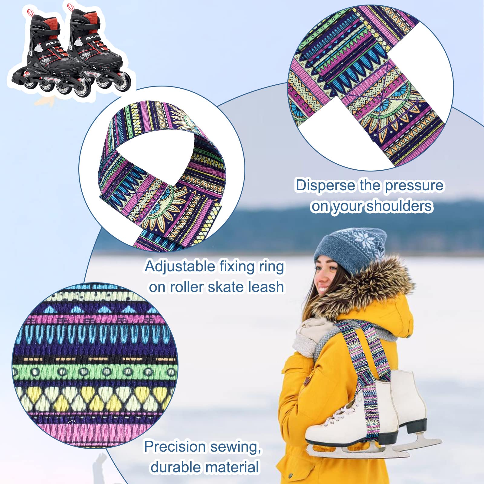 CRASPIRE 4pcs Roller Skate Leash Adjustable Skate Boot Carrier Strap Resuable Yoga Mat Strap Fashionable Skate Shoulder Sling Leash Transport Strap for Skates Ski Boots Snowboard Speed Roller Skates