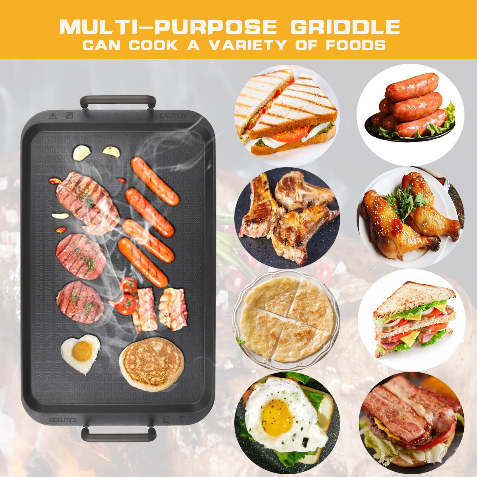 Non-Stick Aluminum Stove Top Flat Griddle, Warp-Resistant Double Burner Griddle Pan for Glass and Gas Stove, Great for Breakfast and Camping Indoor or Outdoor Size 17