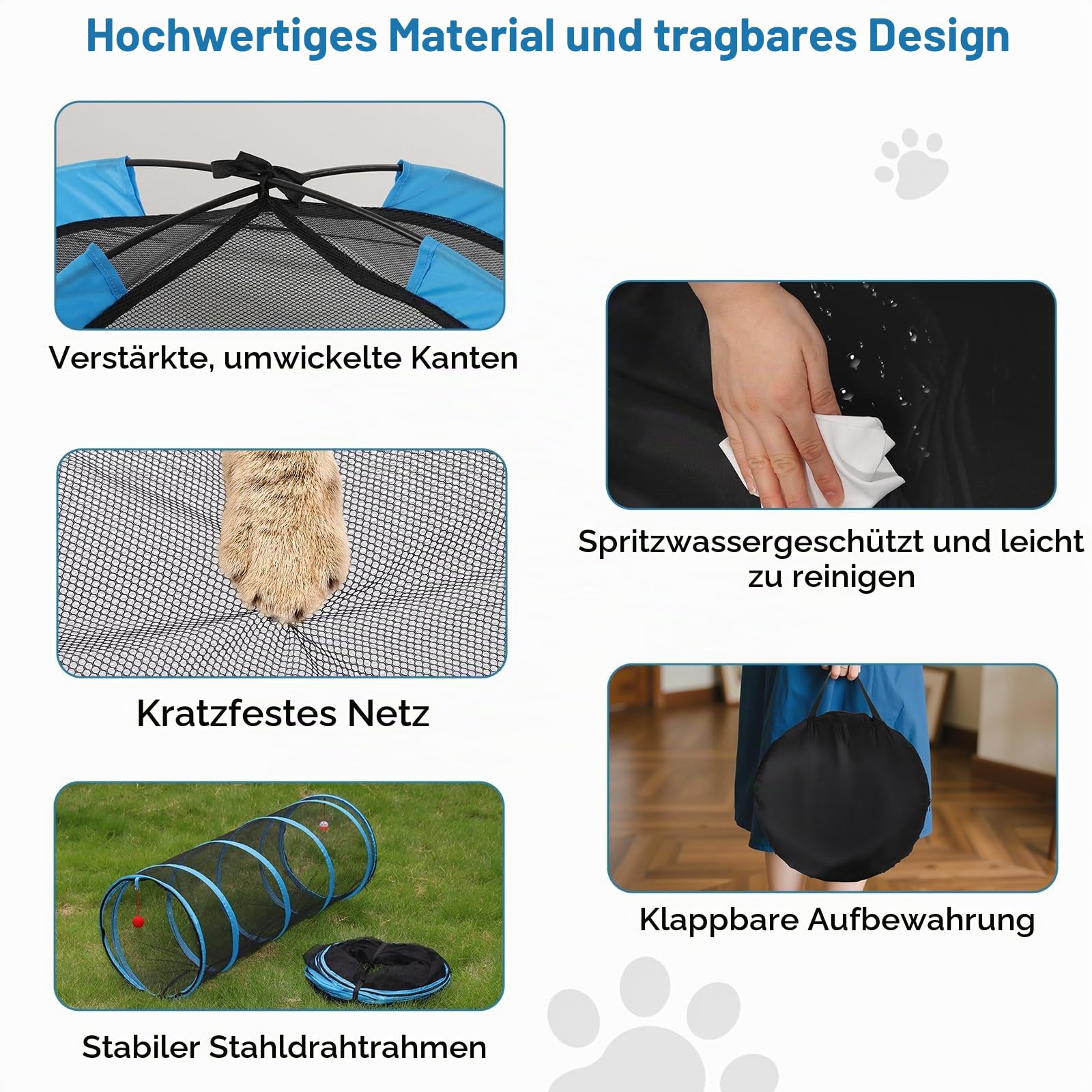 Outdoor-Katzengehege, Katzenzelt Playpen mit Tunnel, 4Pack (4in1)
