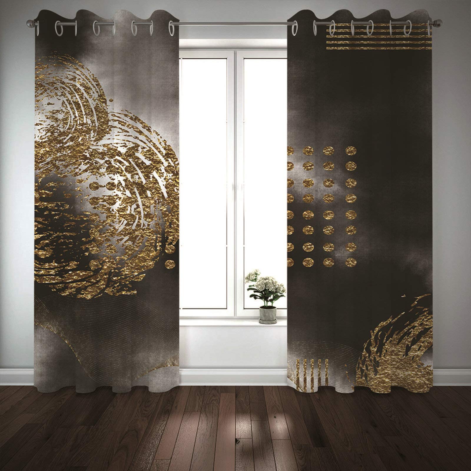 Daesar Rideau 2 Pieces Rideau Placard Chambre Peinture Art Abstrait Rideaux de Salon Moderne 137x138CM Rideau Fenêtres Or Gris