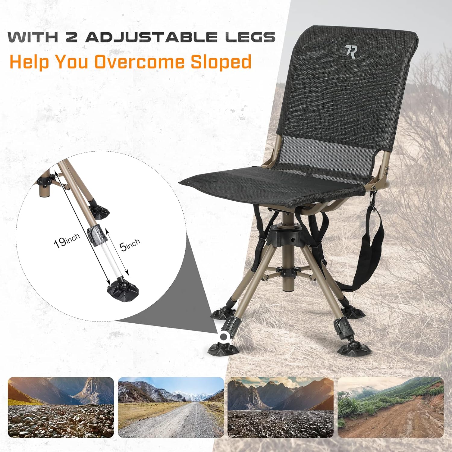 TR Hunting Chair 360 Degree Silent Swivel Folding Chair for Blinds, 2 Legs Adjustable Height Comfortable Stable Hunting Seats, Portable Ground Hunting Chair, 400LBS : Sports & Outdoors