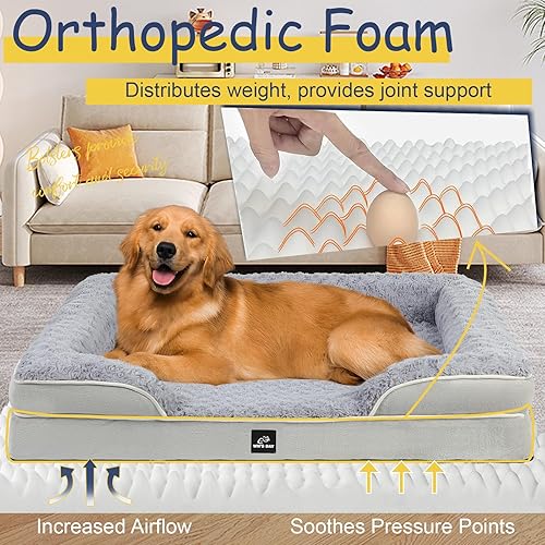 Miniatura 2 de Cama ortopédica para perros de tamaño grande y mediano, cama grande de espuma viscoelástica lavable, sofá mediano duradero para mascotas con funda