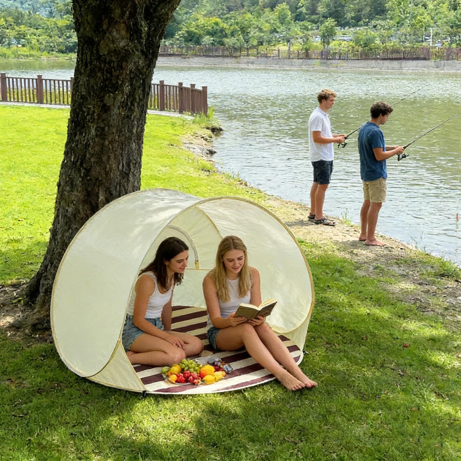 Tente de plage, tente de plage pop-up pour enfants et adultes, 3 hommes, abri de plage gonflable, abri solaire protégé contre les UV, parapluie de plage portable, tente de pique-nique instantanée