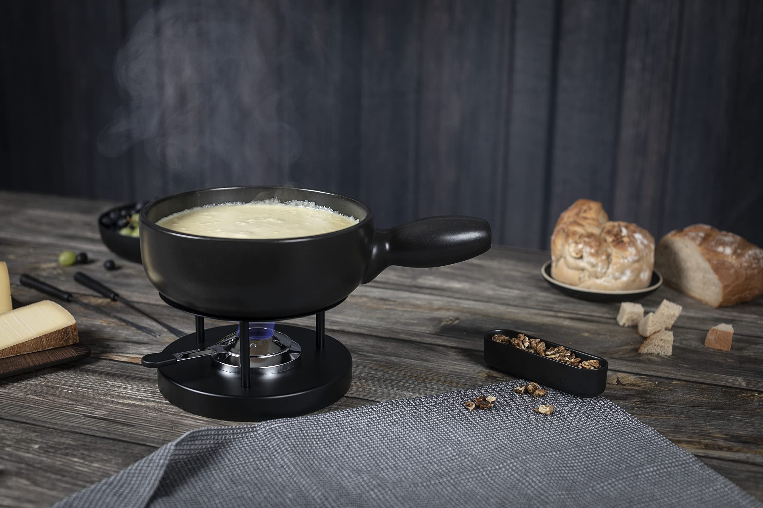 KUHN RIKON Caquelon Induktion Classic, schwarz 23cm, Käsefondue aus Ton