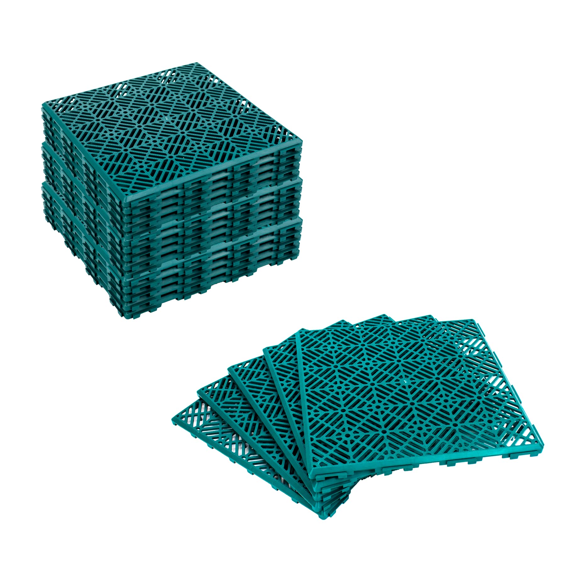 KCT 4 Pack - Green Garden Non Slip Interlocking Path Tiles - 20 Pieces Total Weatherproof Decking Boards