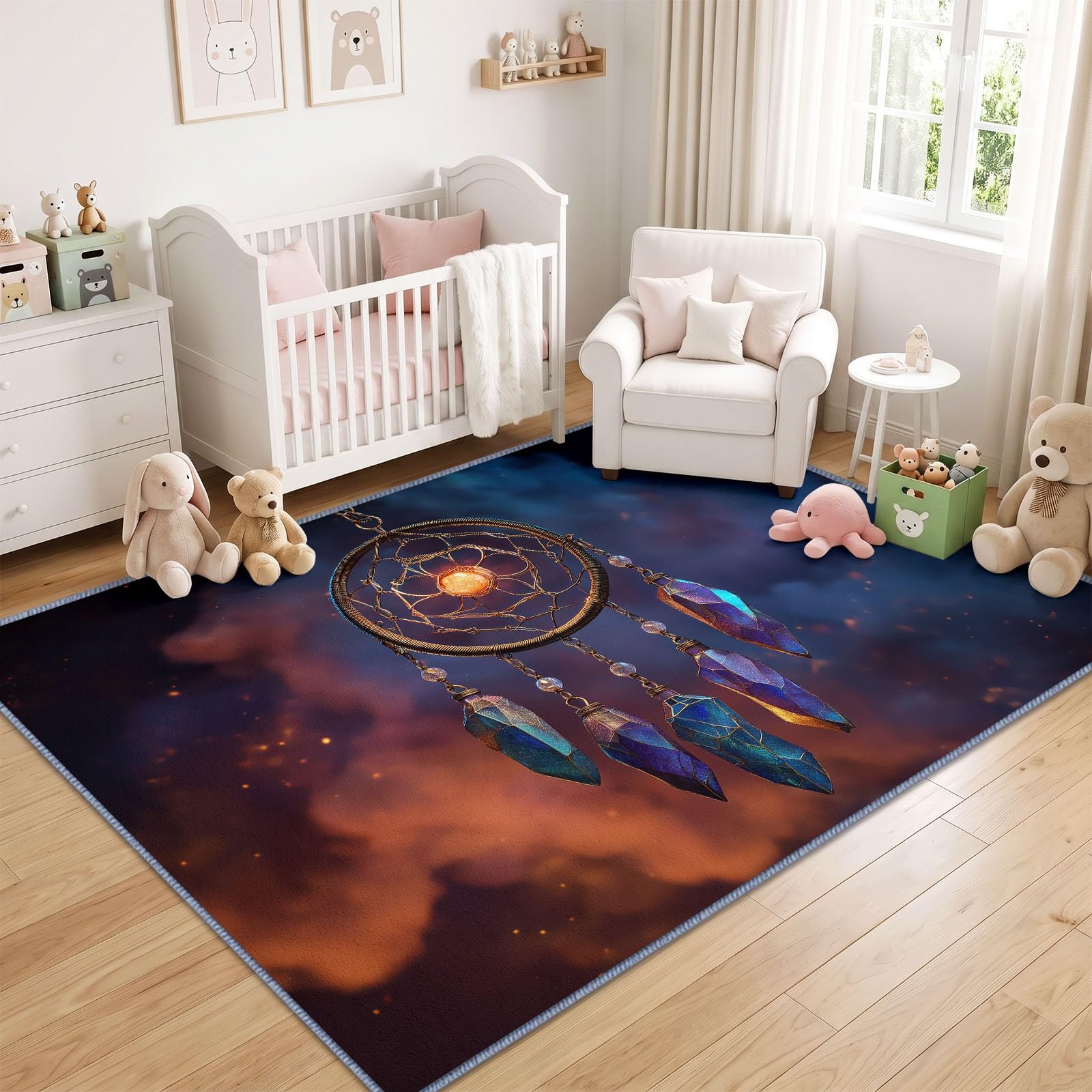 Generisch Universum Traumfänger Kurzflor Teppich 240 x 300 cmweich pflegeleicht, Bohemian Sternenhimmel Waschbarer Teppich rutschfest Kurzflorig Weich für Wohnzimmer Schlafzimmer Esszimmer