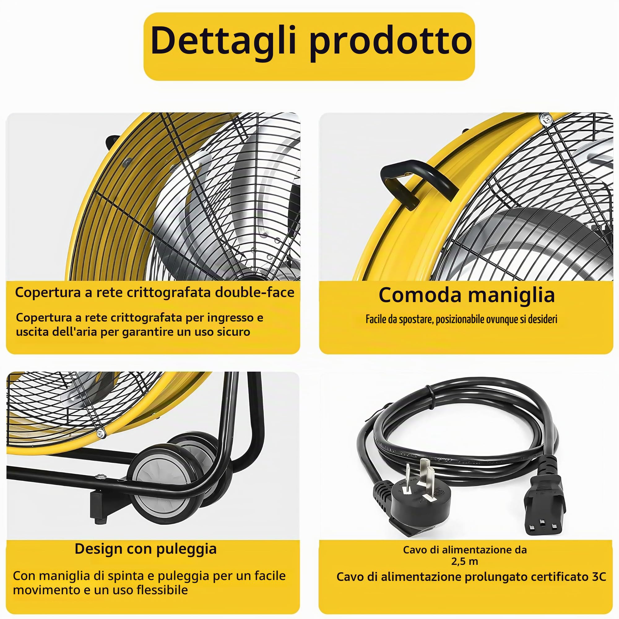 Grande ventilatore industriale a tamburo a 3 velocità, ventilatore da pavimento ad alta velocità con ruote e maniglia incorporate per garage, magazzini, officine, fabbrica e seminterrato