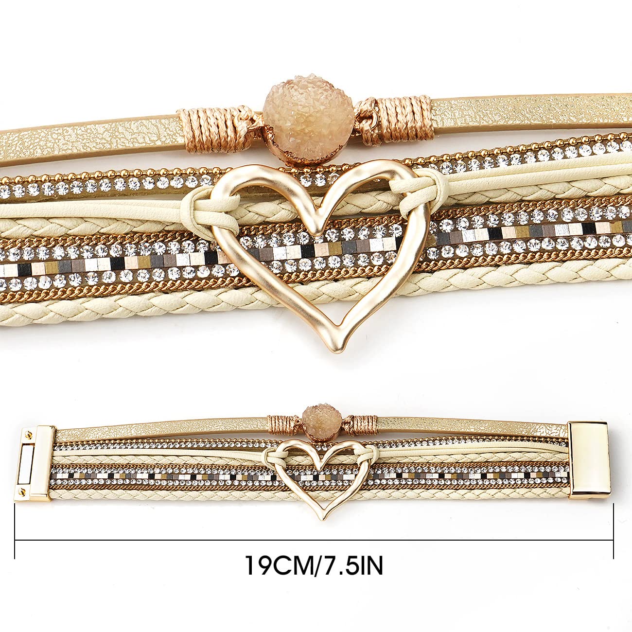 Suyi Multilayer Leather Wrap Bracelet Heart-Shape Wide Cuff Bracelets for Women