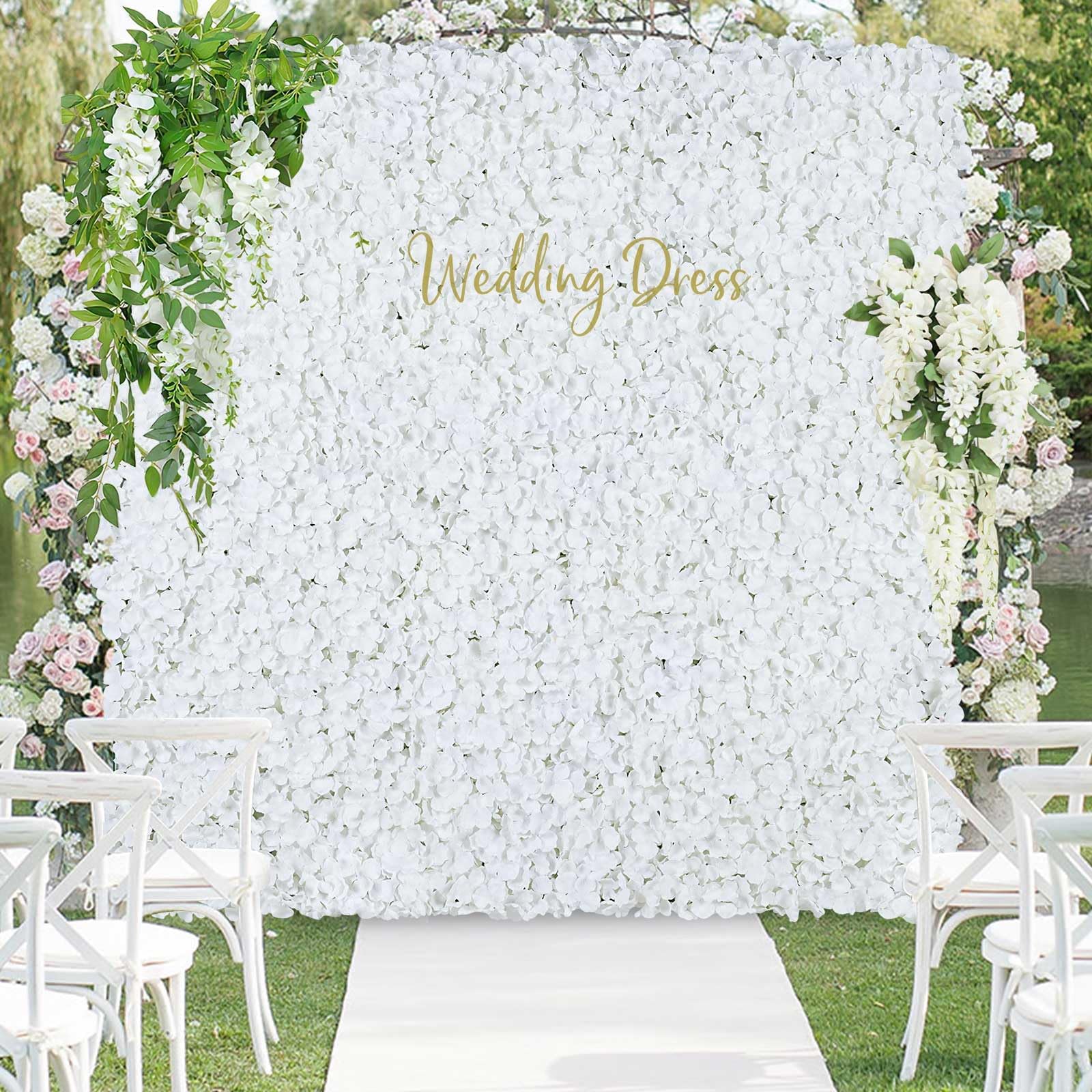 12 Stück Hortensien Kunstblumen Blumenwand, 38 x 38 cm Künstliche Blumenwand Panel DIY Blumen Hintergrund für Hochzeit Balkon Garten Valentinstag Outdoor Deko, Weiß