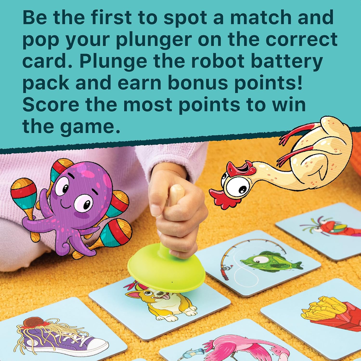 MindWare Plunger Pop Card Game for Kids – Wacky Matching & Quick Action, Early Learning Game, 2–5 Players, Ages 3+