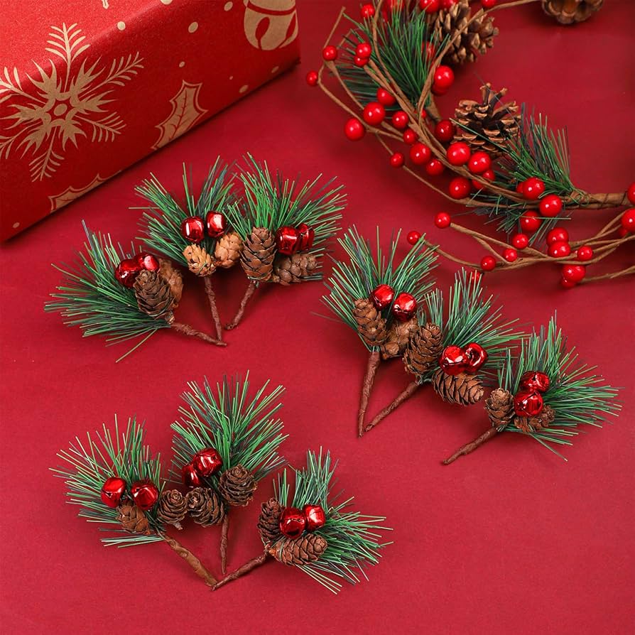 クリスマス ミニ人工松ぼっくり レッドベリー 人工松ピック 飾り 造花 Amazon.co.jp: URATOT 24ピース 人工松ピック ベル付き ミニ人工松の木