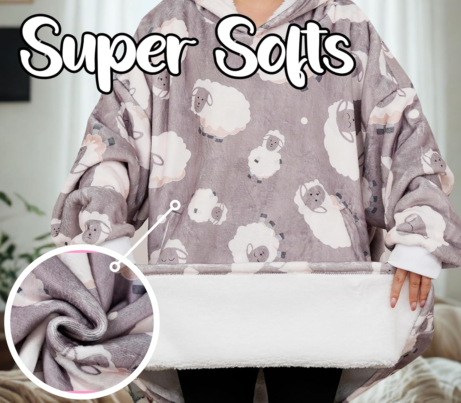 Sheep Gifts for Women, Sheep Gifts Unique Wearable Blanket Hoodie, Oversized Flannel Hooded Blanket