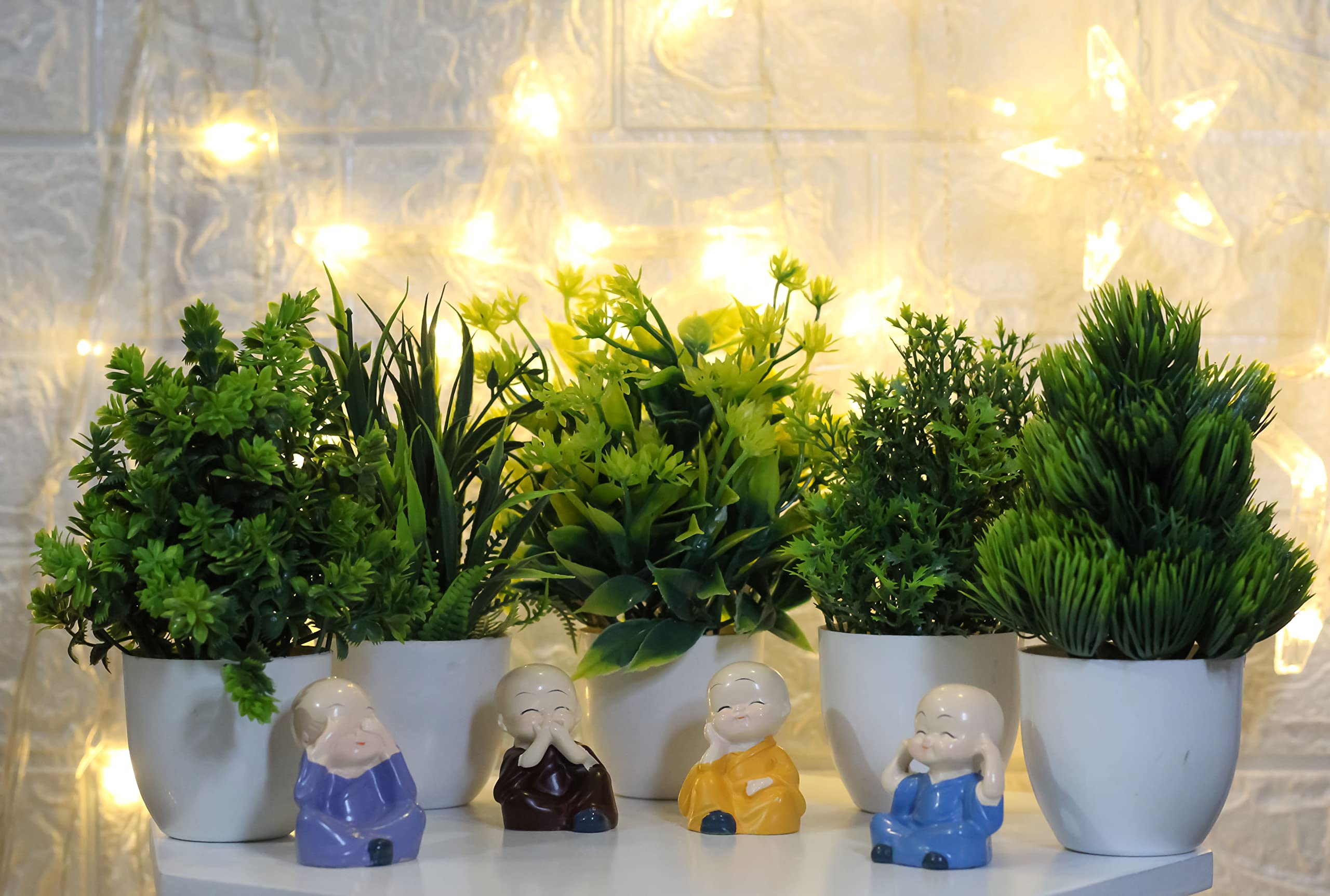 SHANOL - Set of 5 Green Grass, Leaves Artificial Plant for Home, Living Room, Table, for Home Decor