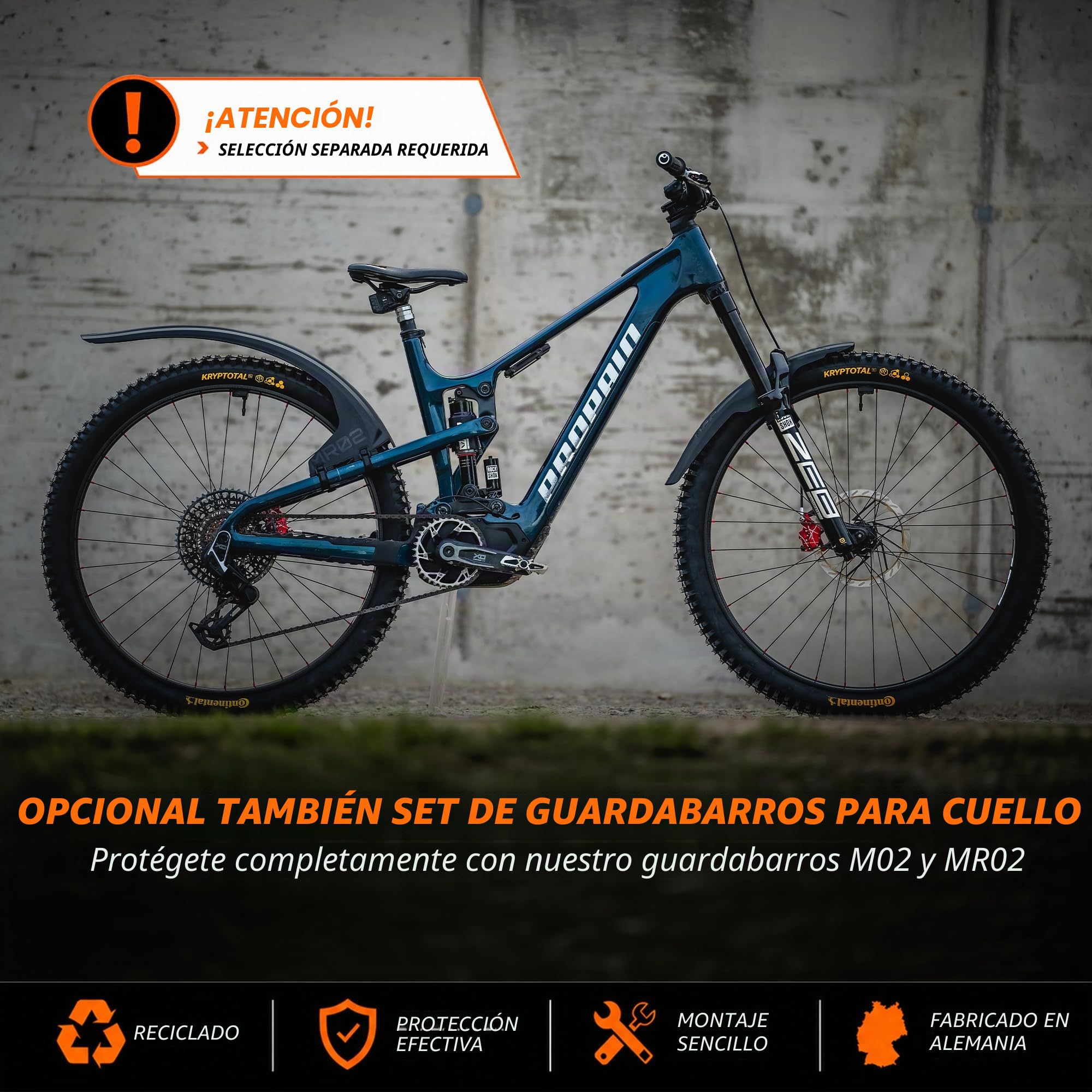 unleazhed Guardabarros para bicicleta de montaña M02 y MR02 | MTB Mudguard | Guardabarros delantero y trasero MTB | Fabricado en Alemania