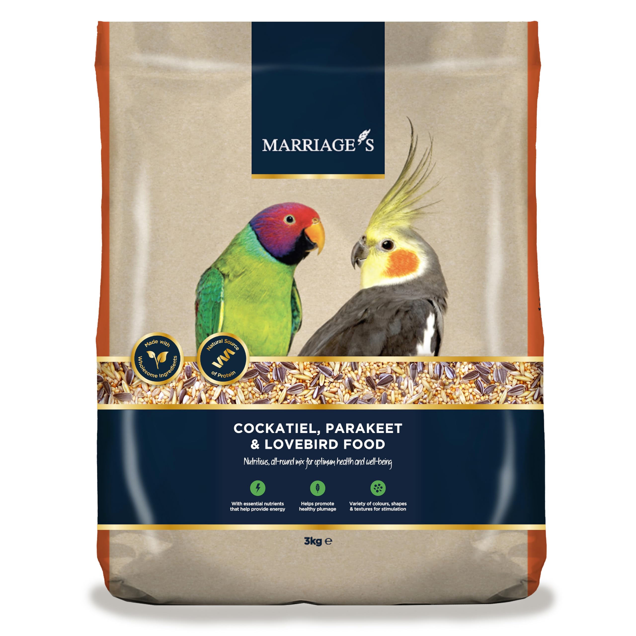 Marriages - Lovebird Food, Cockatiel Seed Mix, Parakeet Bird Seed with Oats, Nyjer Seed and Millet, Wholesome, Packed with Fibre and Protein (3kg)