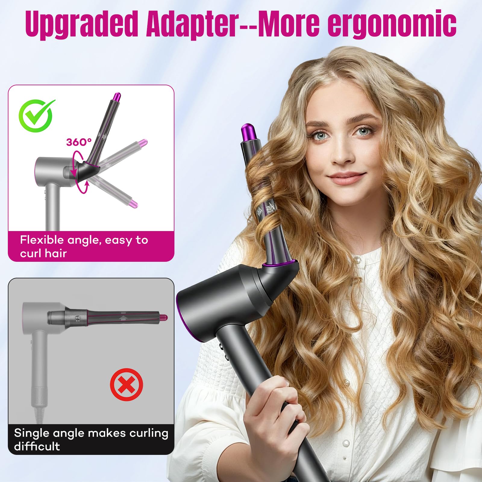 Barilotti per arricciacapelli lunghi da 0,78 pollici/20 mm e adattatore per Dyson HD01 HD02 HD03 HD04 HD07 HD08 HD15 HD16, conversione dell'asciugacapelli in arricciacapelli Styler