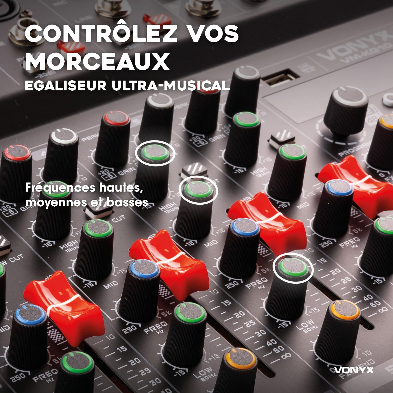 Vonyx VM-KG10 Console de Mixage 10 Canaux - Avec Bluetooth, Lecteur MP3, Interface Audio USB, Processeur de Son, Alimentation Fantôme, Écran LED, Idéal pour les Bars, Petite Salles de Concerts