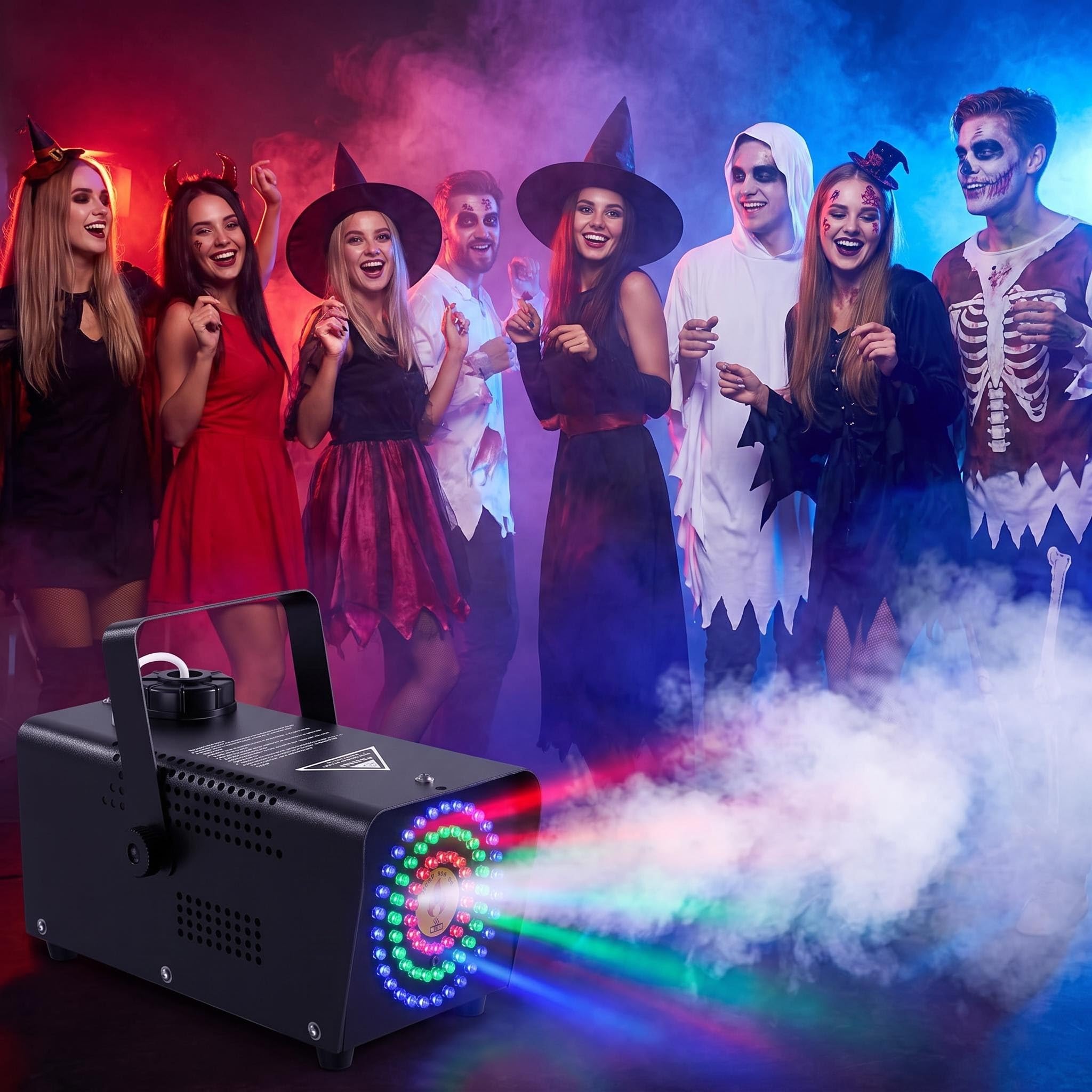 Machine à fumée 500 W avec 72 LED RVB et télécommande pour fête, Halloween