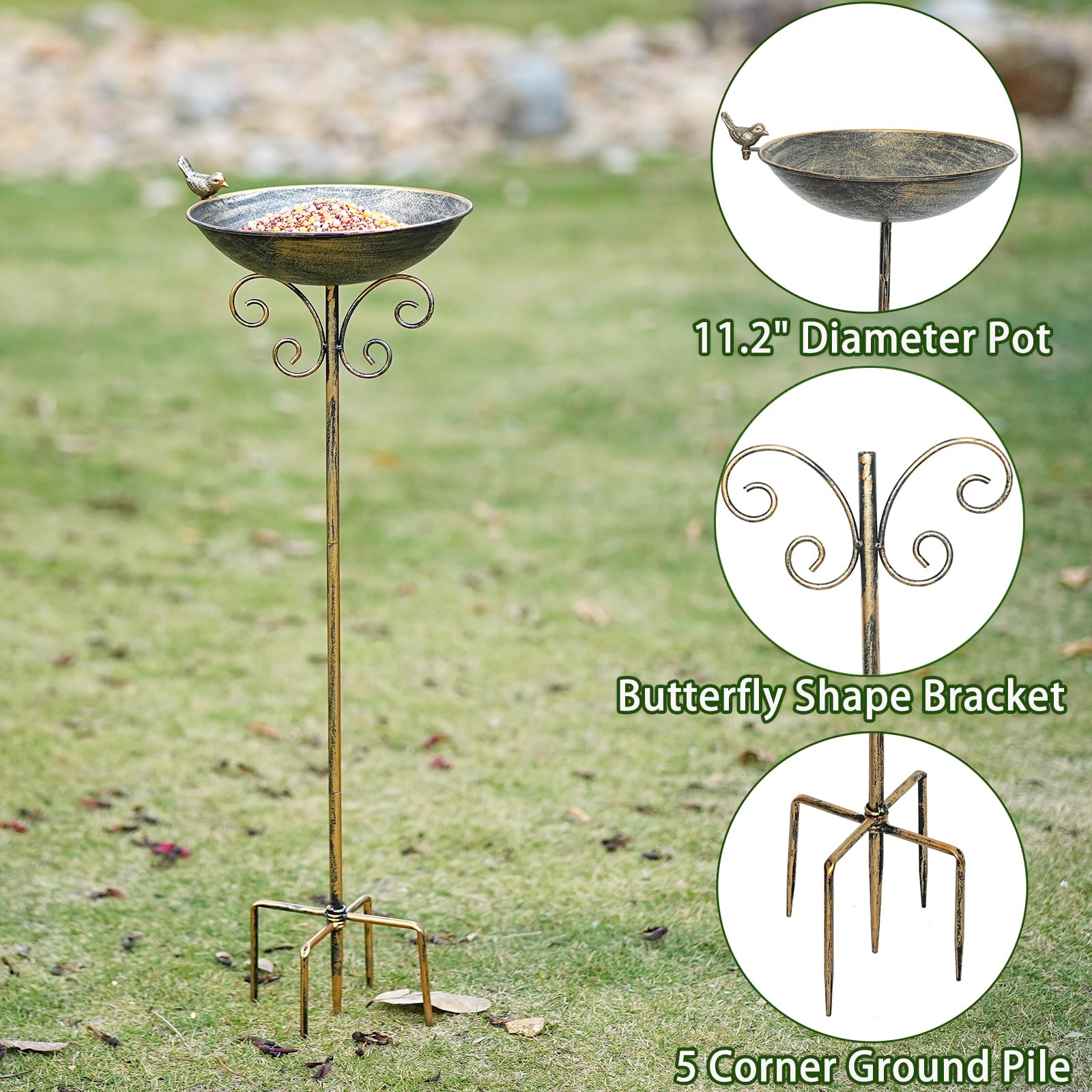 HOUYANG Vogeltränke für den Außenbereich, Metall, Vogeltränke, Vogelfutterstation mit Metallpfahl, Gartendekoration, 91,4 cm