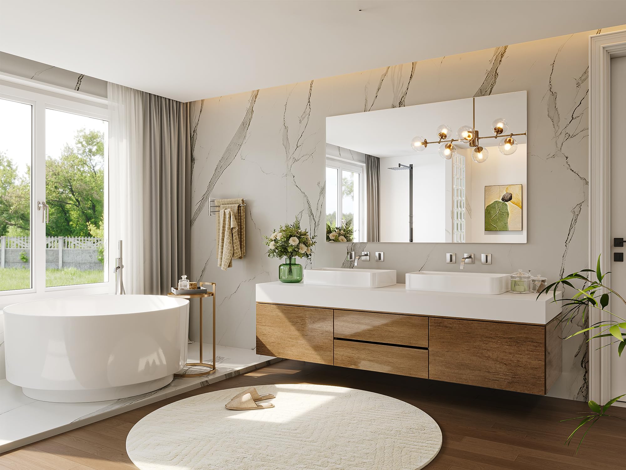 Miroir Mural Design Vague - 90x60 Cm, Cadre Noir MDF, Fixation Horizontale Ou Verticale | [en.casa]
