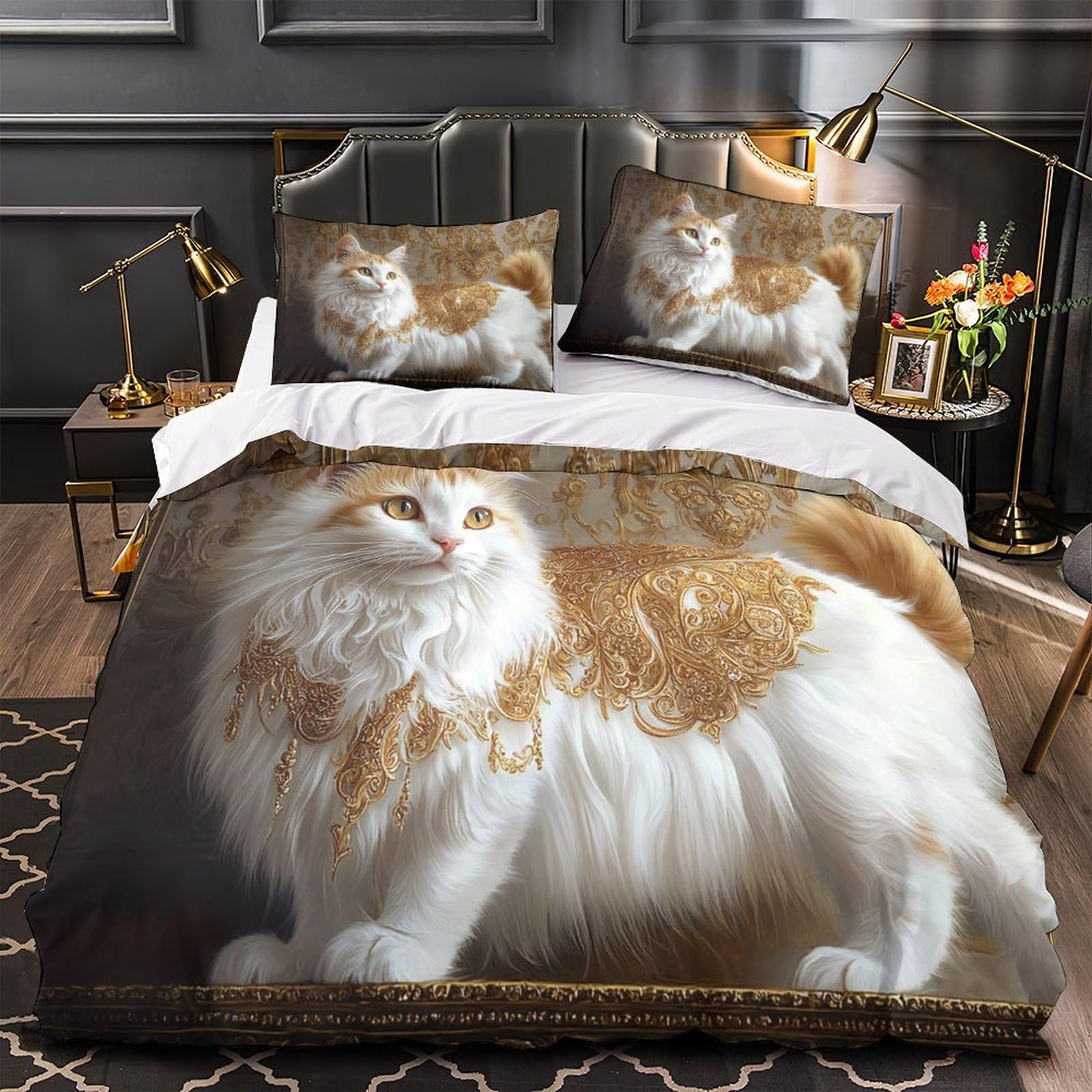Drap de couette microfibre chat 3D déco chambre adulte lit 260x220 cm