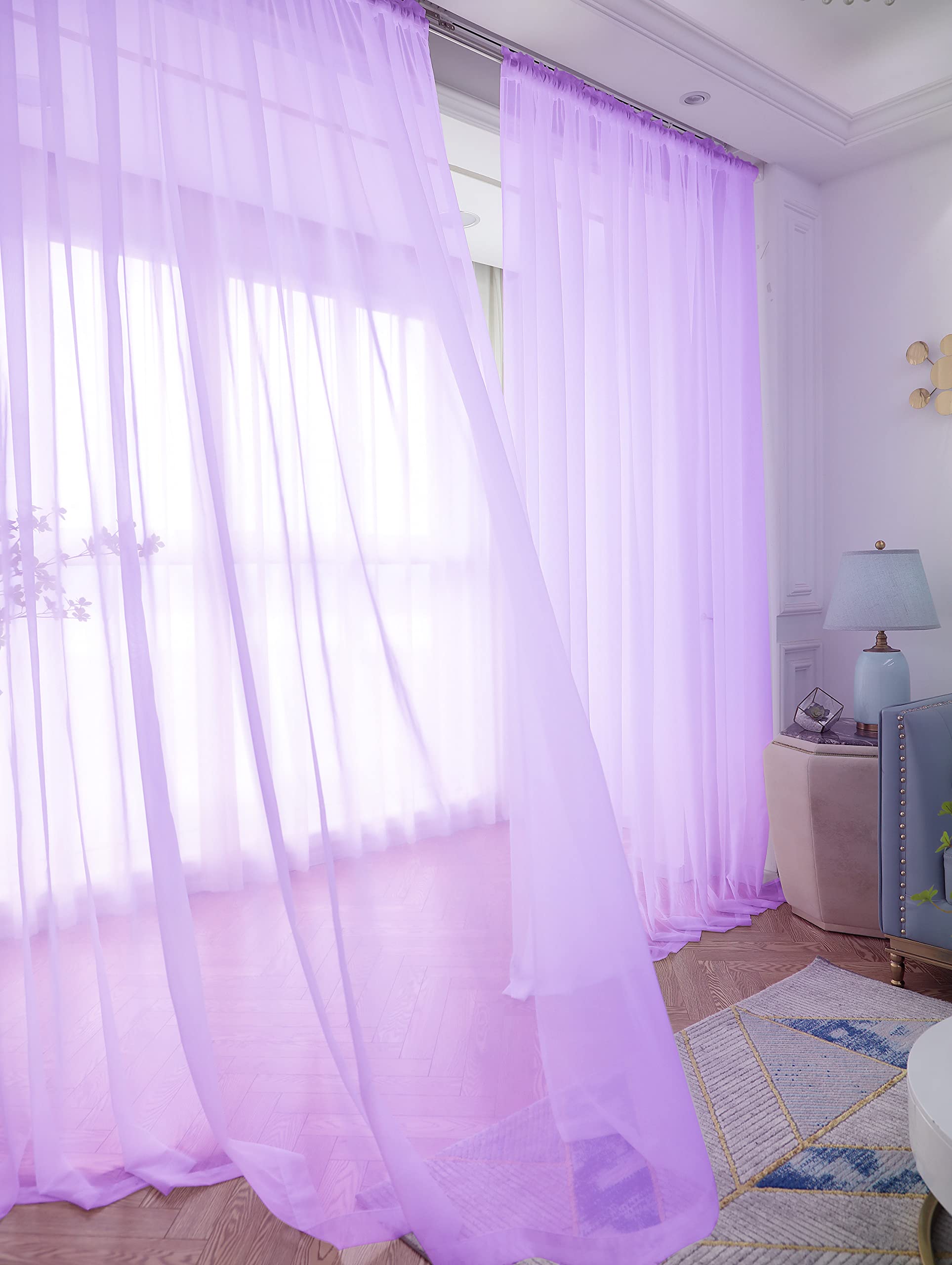 Cortinas transparentes para ventana de 108 pulgadas de largo, 2 paneles básicos de barra de bolsillo, Visillos Cortinas Ventanas para dormitorio, niños, sala de estar, cocina