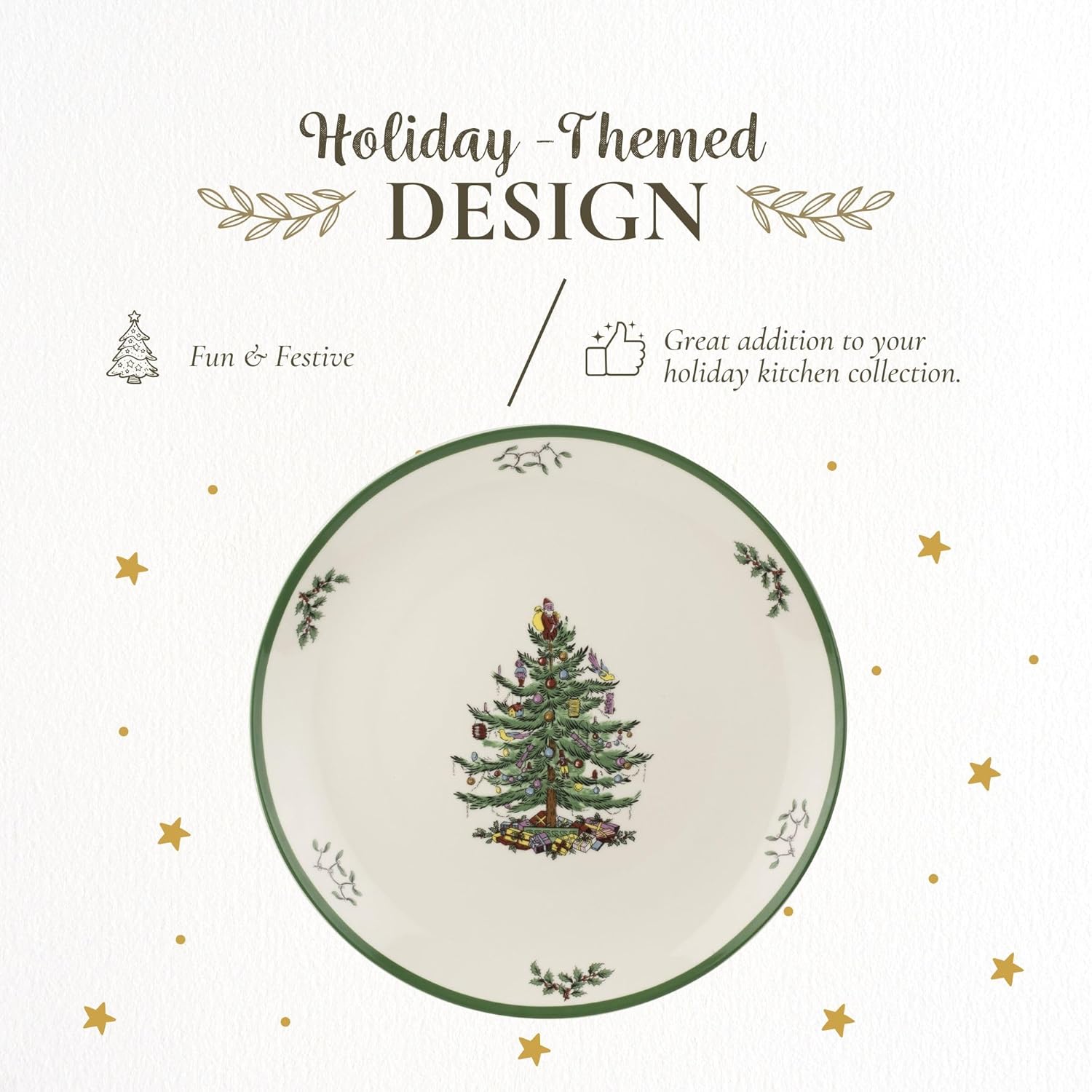 Spode Christmas Tree Round Platter - 14-Inch Holiday Serving Plate for Charcuterie, Snacks, Desserts - Classic Christmas Dinnerware with Green Accents - Dishwasher & Microwave Safe - Image 3